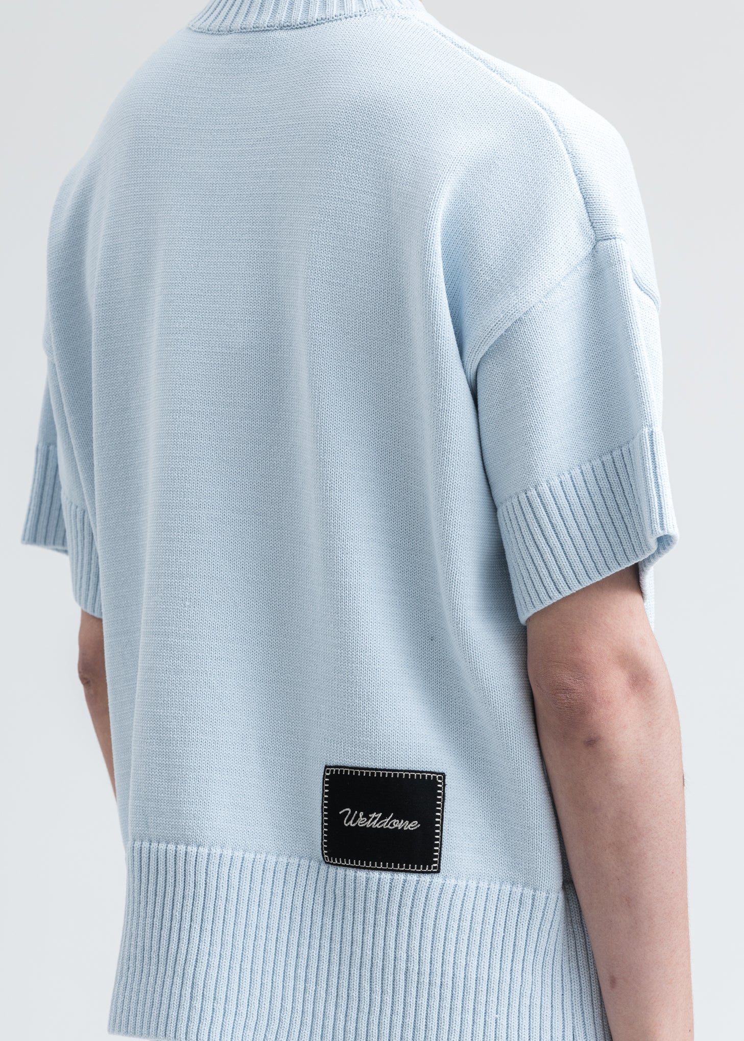 Sky Blue Printed Short Sleeve Sweater - Image 4