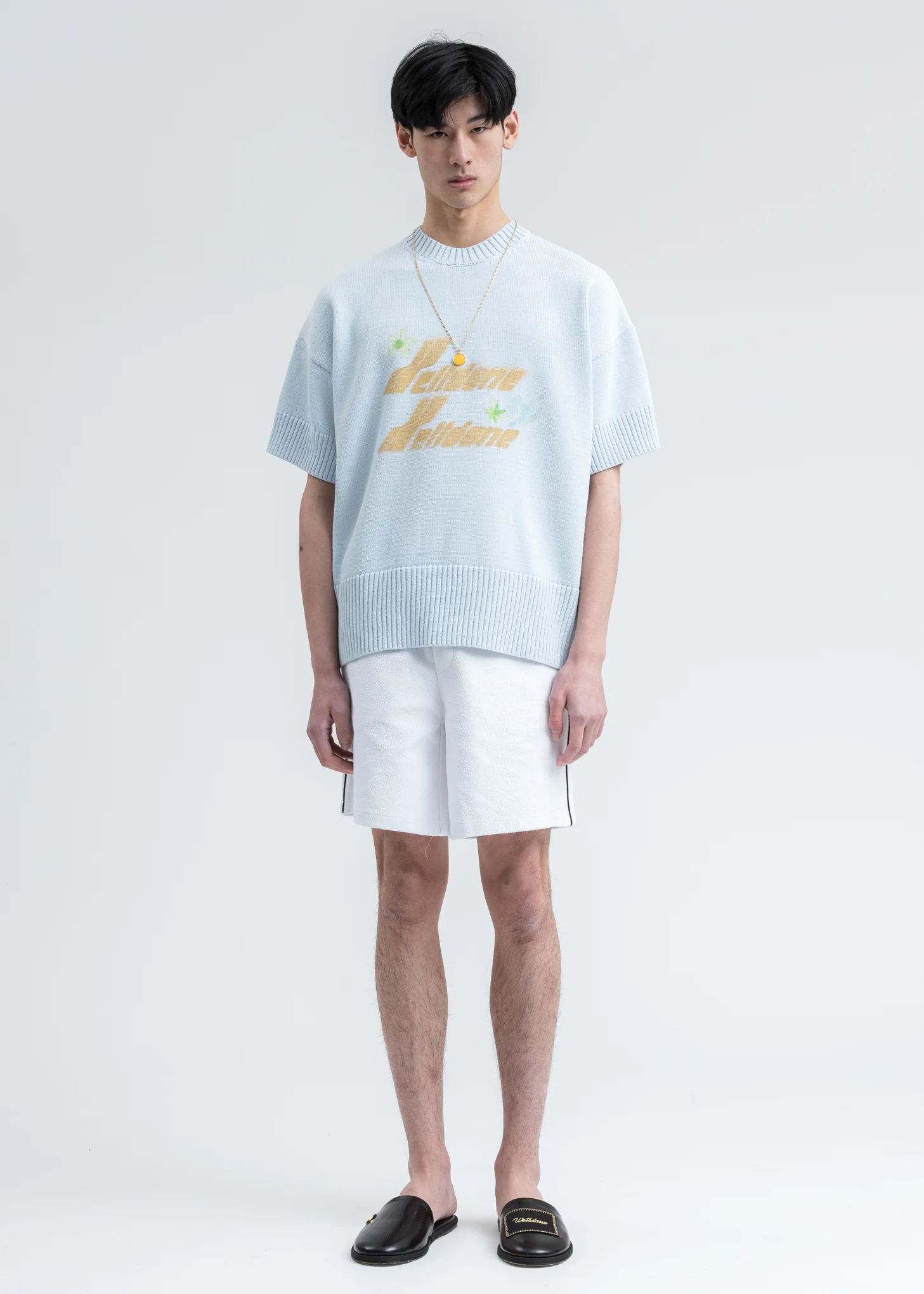 Sky Blue Printed Short Sleeve Sweater - Image 6