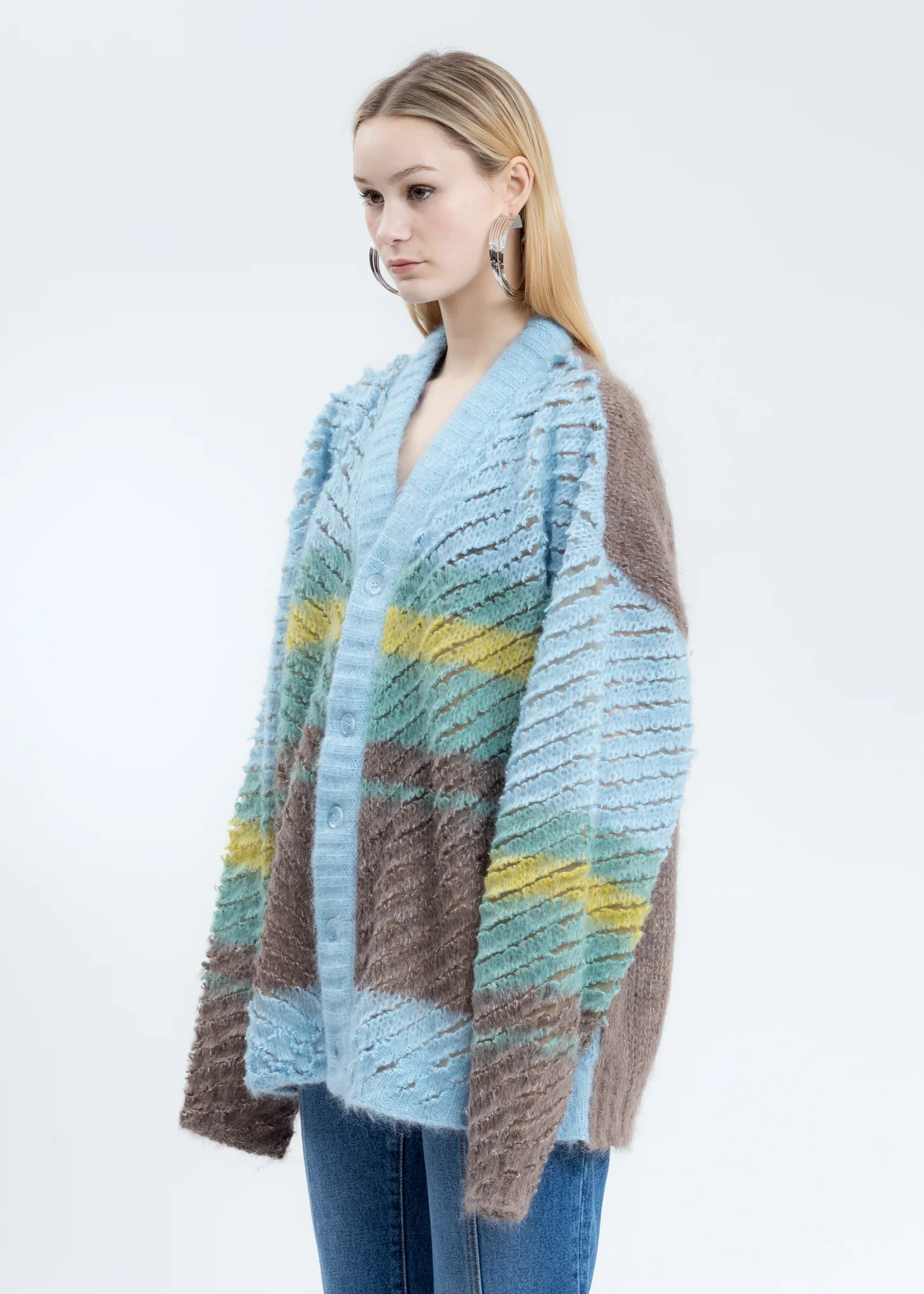 Sky Blue Striped Loop Knit Cardigan - Image 3