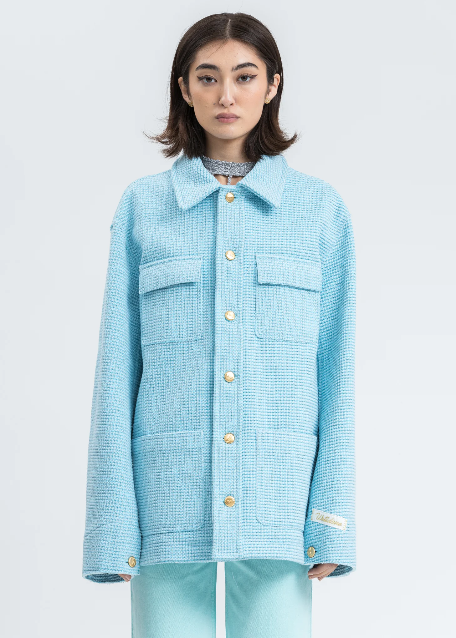 Sky Blue Waffle Texture Cotton Jacket