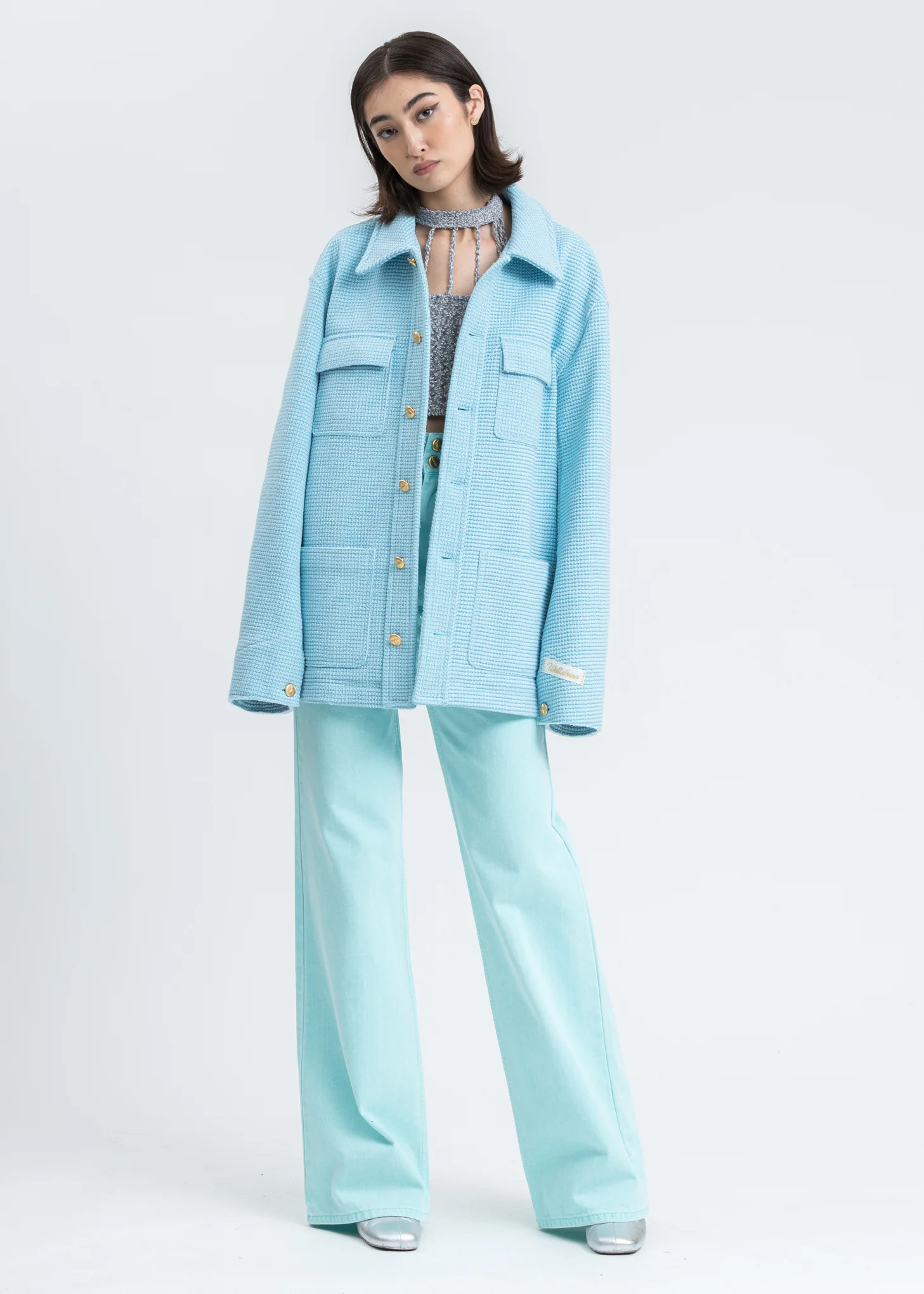 Sky Blue Waffle Texture Cotton Jacket - Image 5