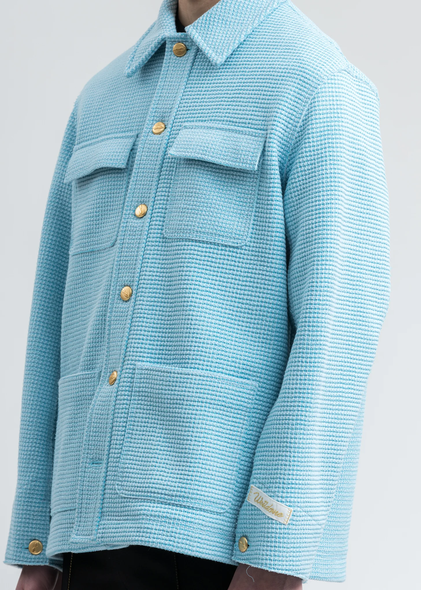 Sky Blue Waffle Texture Cotton Jacket - Image 2