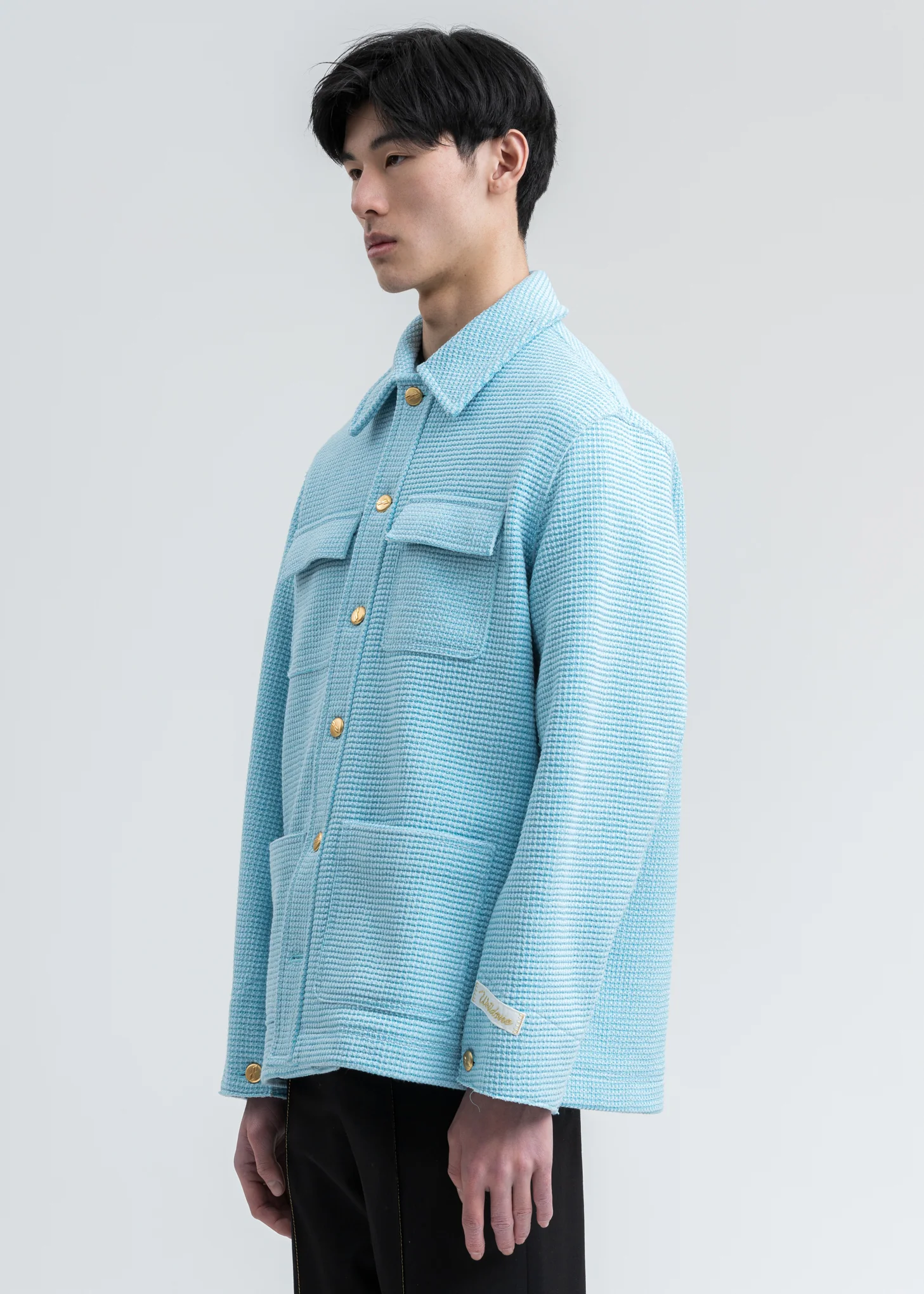Sky Blue Waffle Texture Cotton Jacket - Image 3