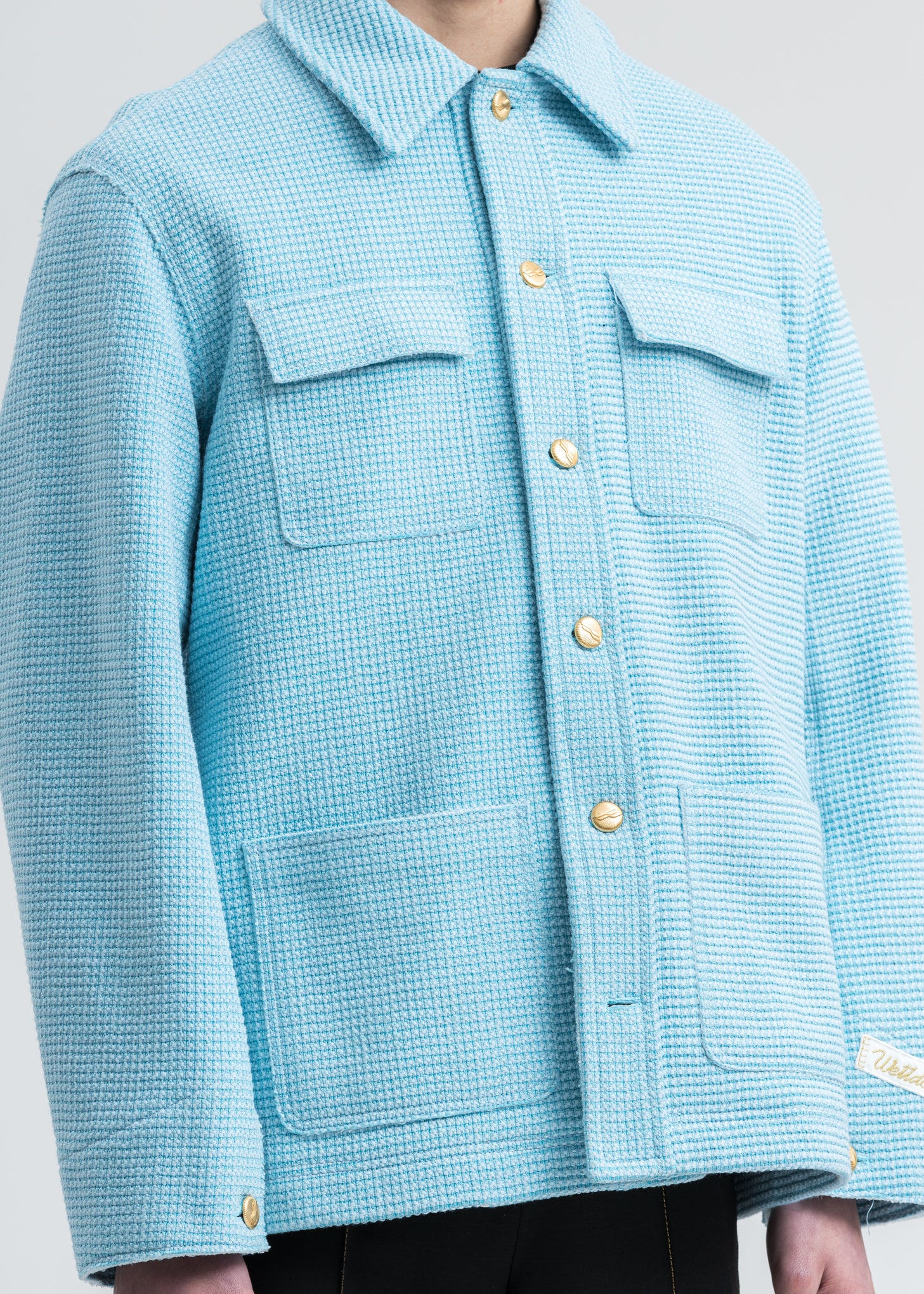 Sky Blue Waffle Texture Cotton Jacket - Image 5