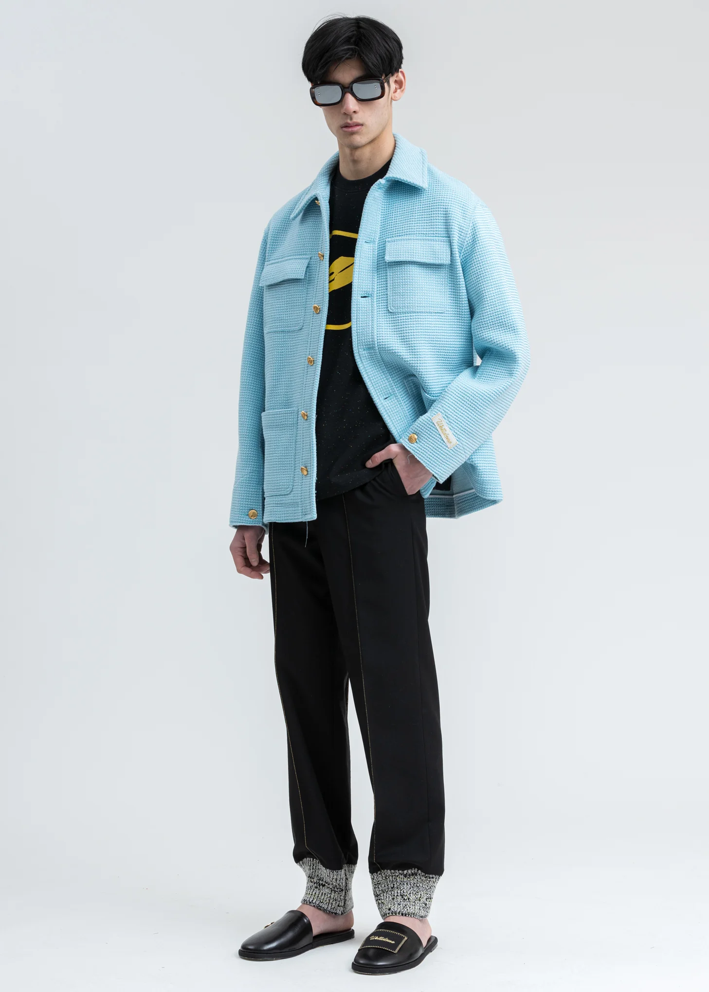 Sky Blue Waffle Texture Cotton Jacket - Image 6