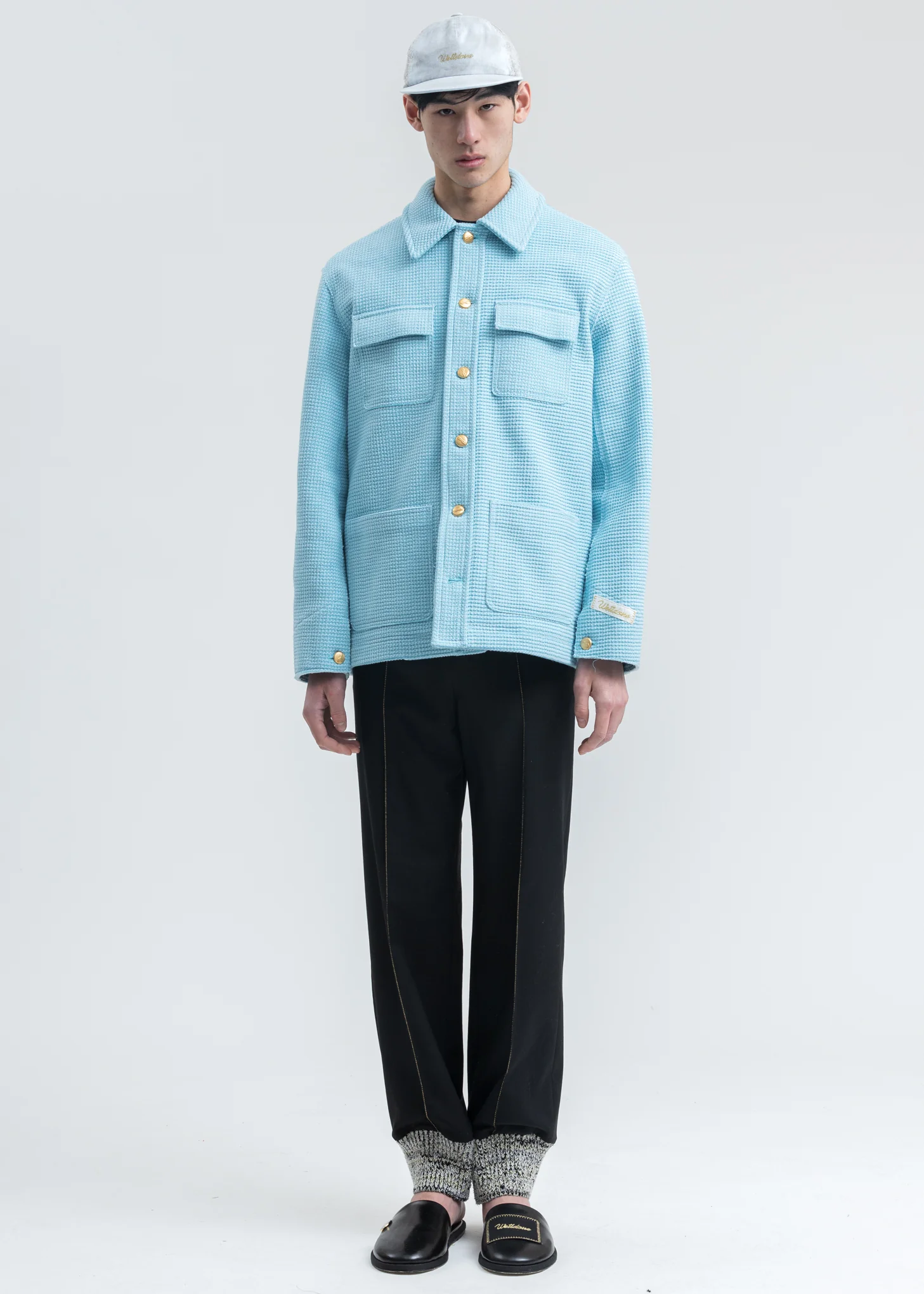 Sky Blue Waffle Texture Cotton Jacket - Image 7