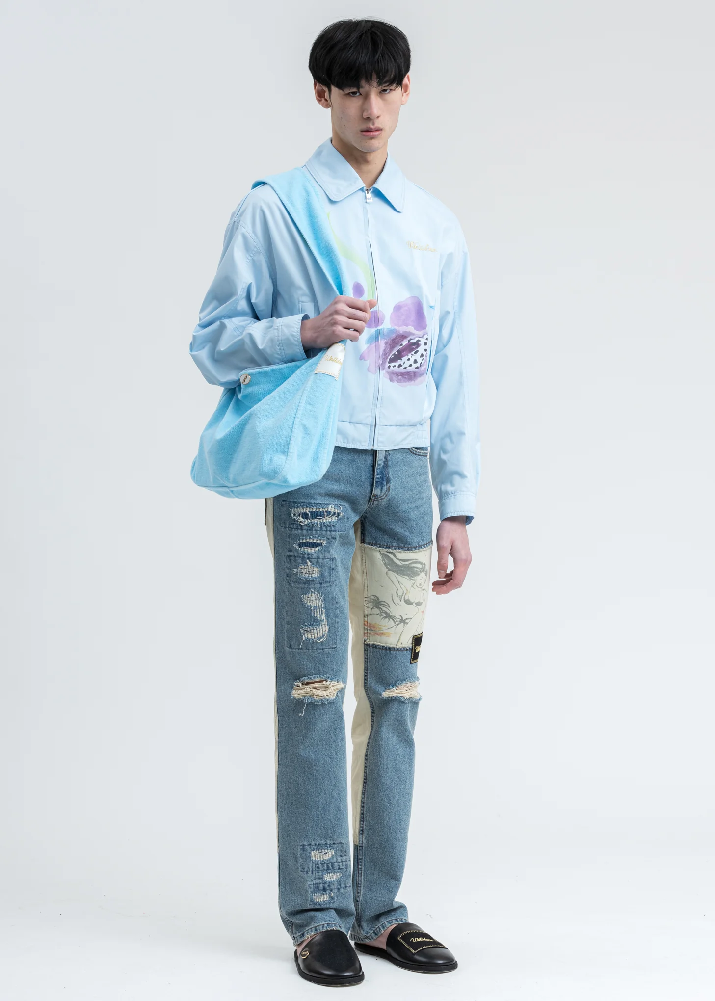 Sky Color Embroidery Logo Cotton Cross Bag - Image 2
