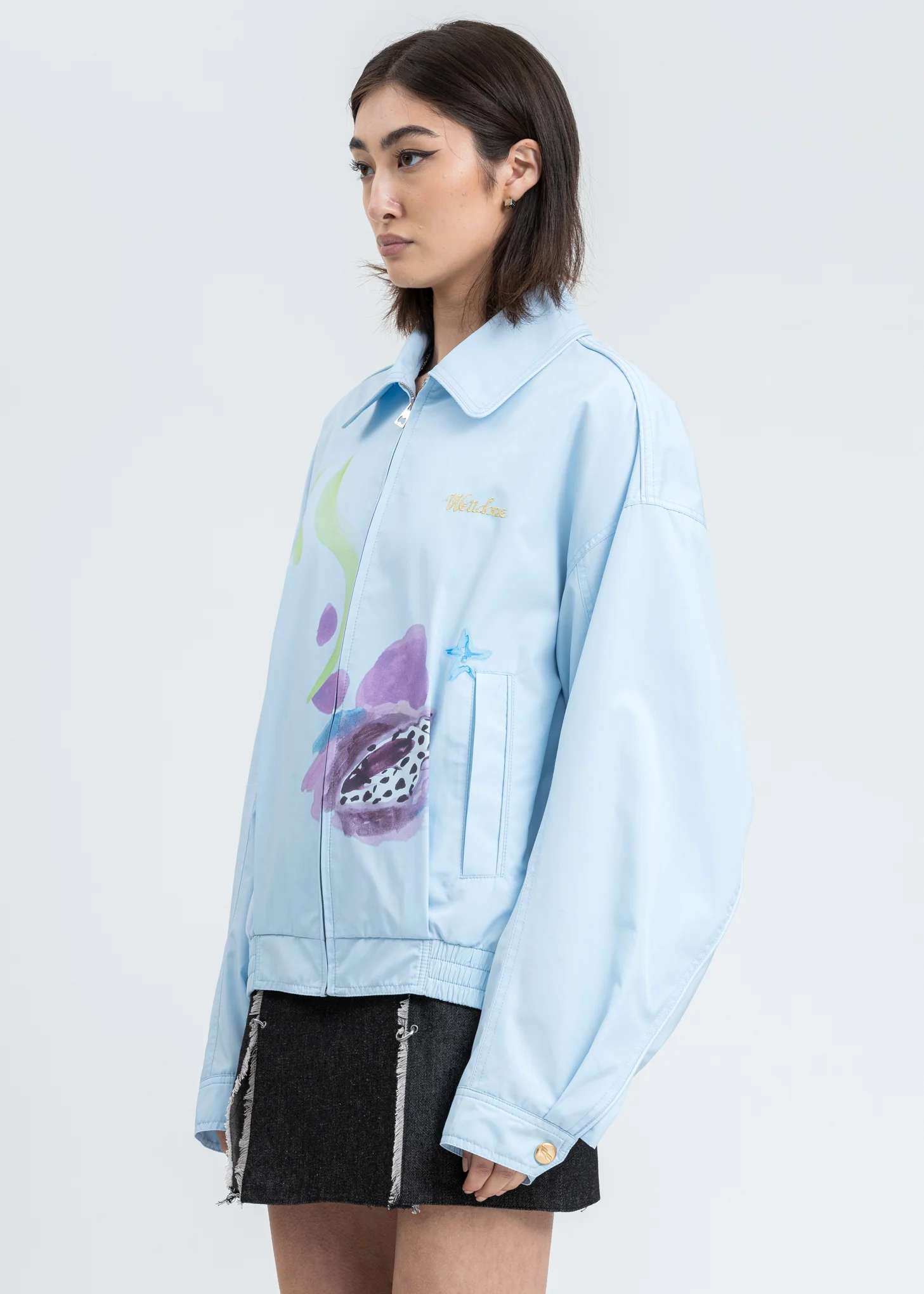 Sky Color Logo Embroidery and Piping Printed Jacket - Image 3
