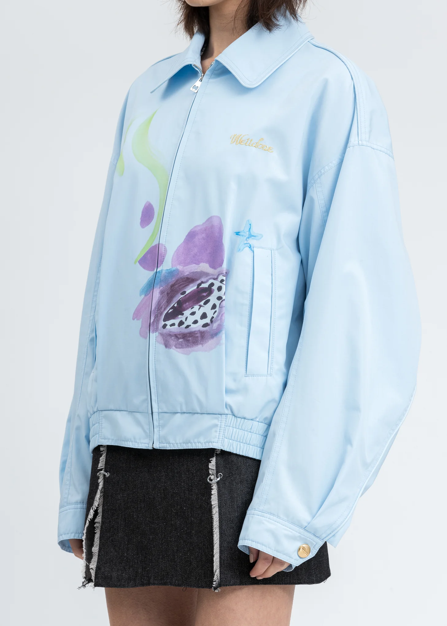 Sky Color Logo Embroidery and Piping Printed Jacket - Image 5
