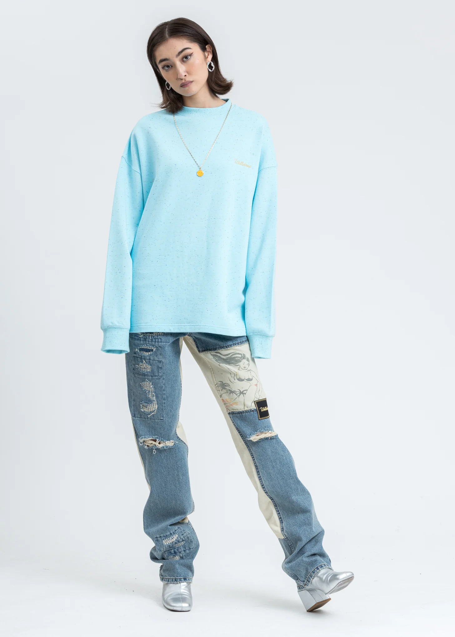 Sky Color Logo Print Long Sleeve Shirt - Image 6
