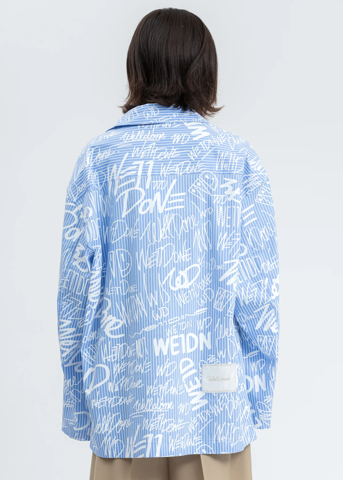 Sky Color Striped Allover Logo Shirt - Image 2