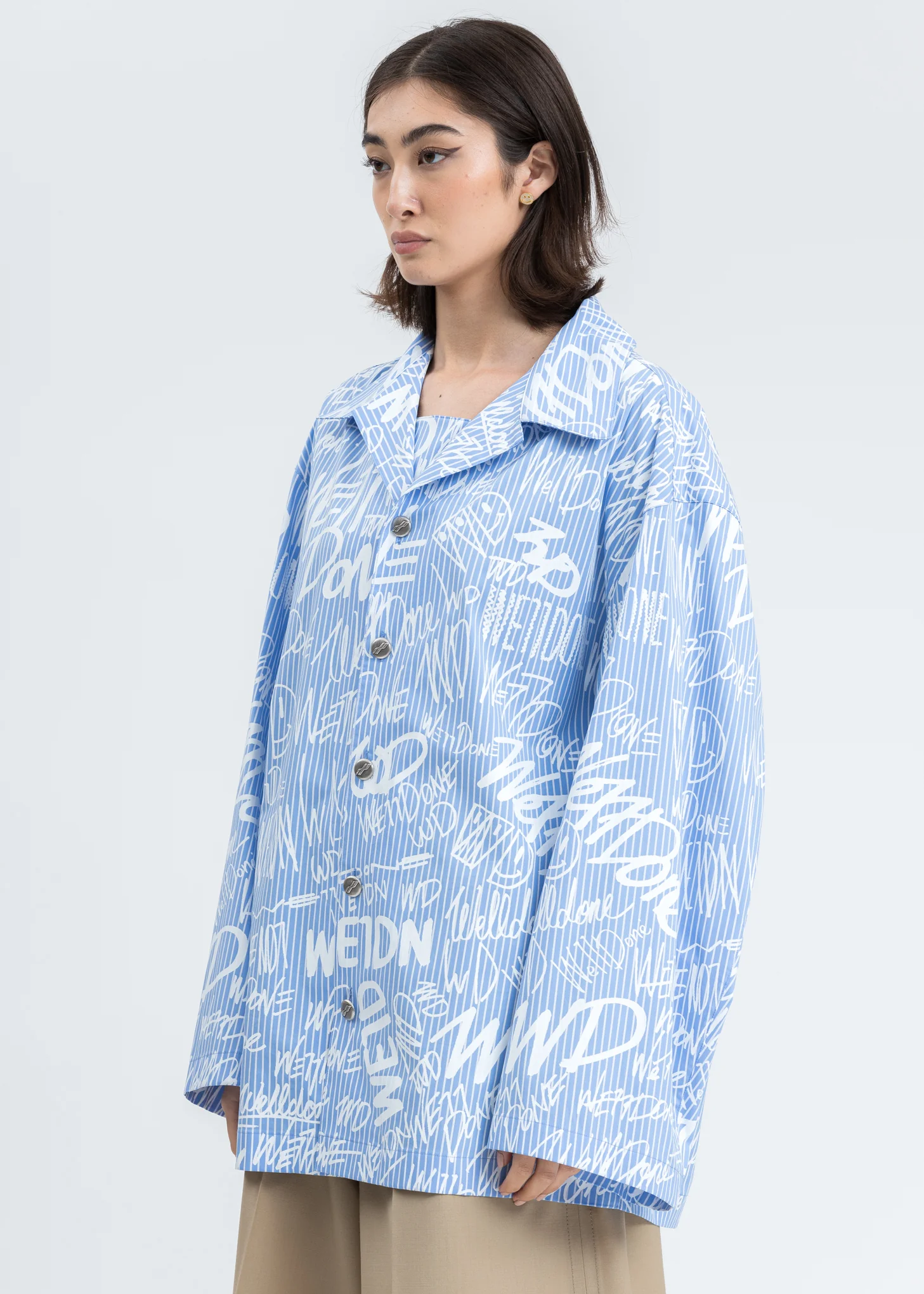 Sky Color Striped Allover Logo Shirt - Image 3