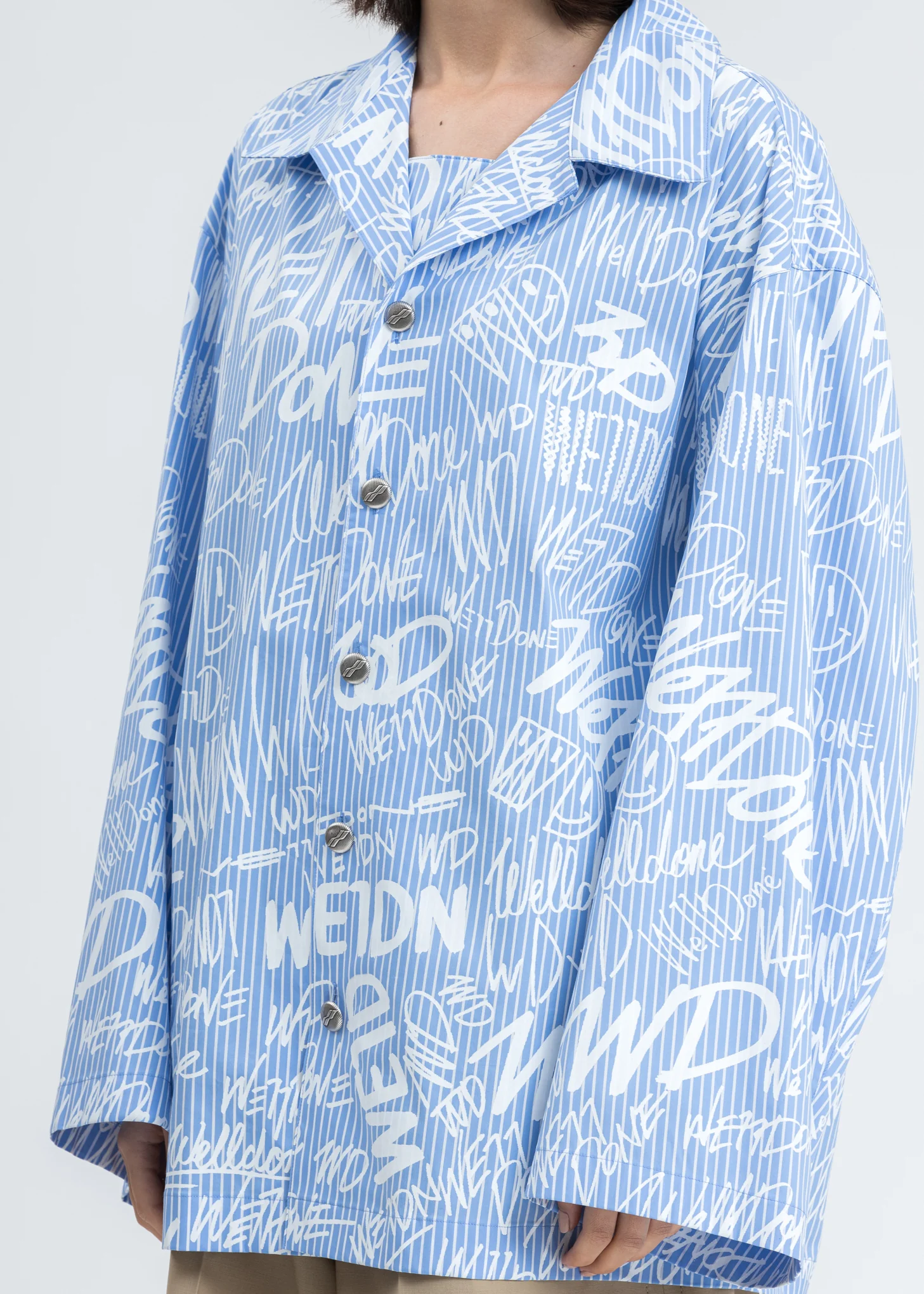 Sky Color Striped Allover Logo Shirt - Image 4