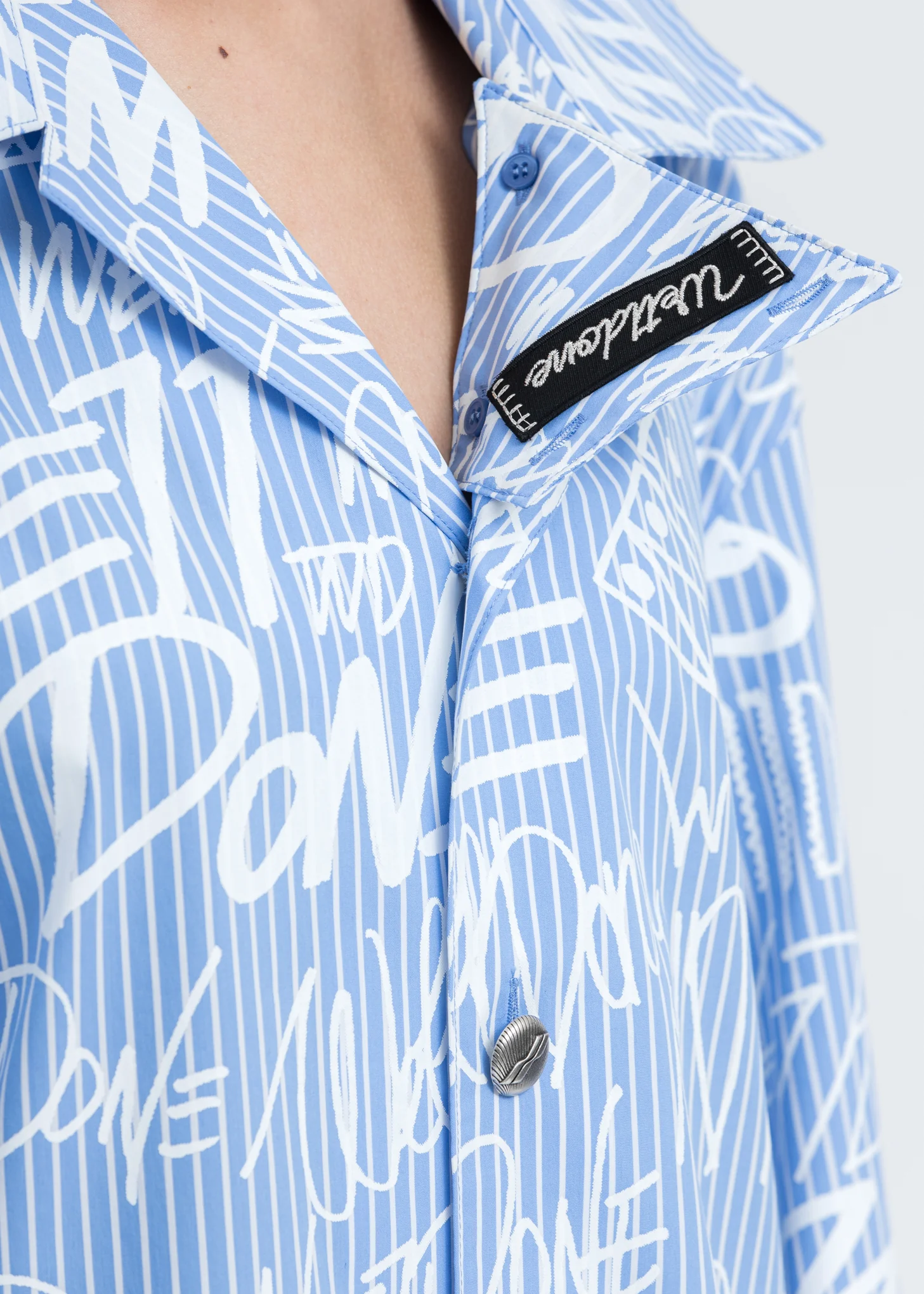 Sky Color Striped Allover Logo Shirt - Image 5