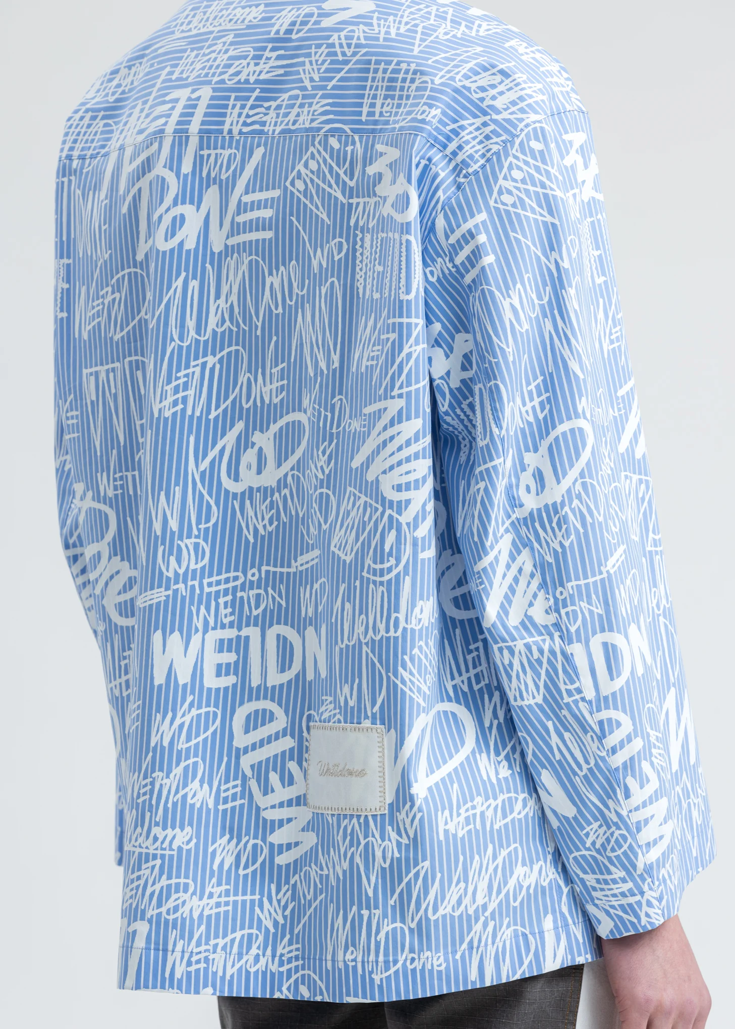 Sky Color Striped Allover Logo Shirt - Image 2