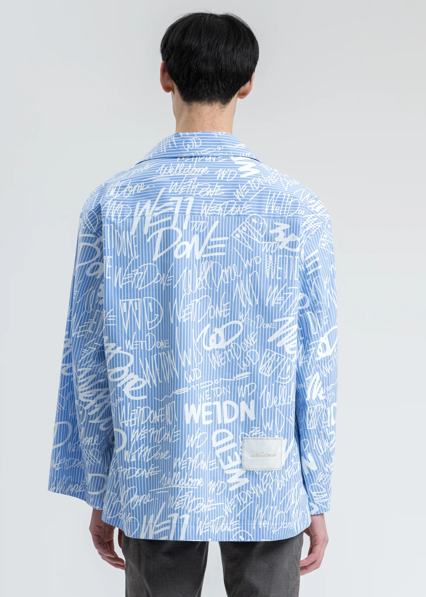 Sky Color Striped Allover Logo Shirt - Image 4