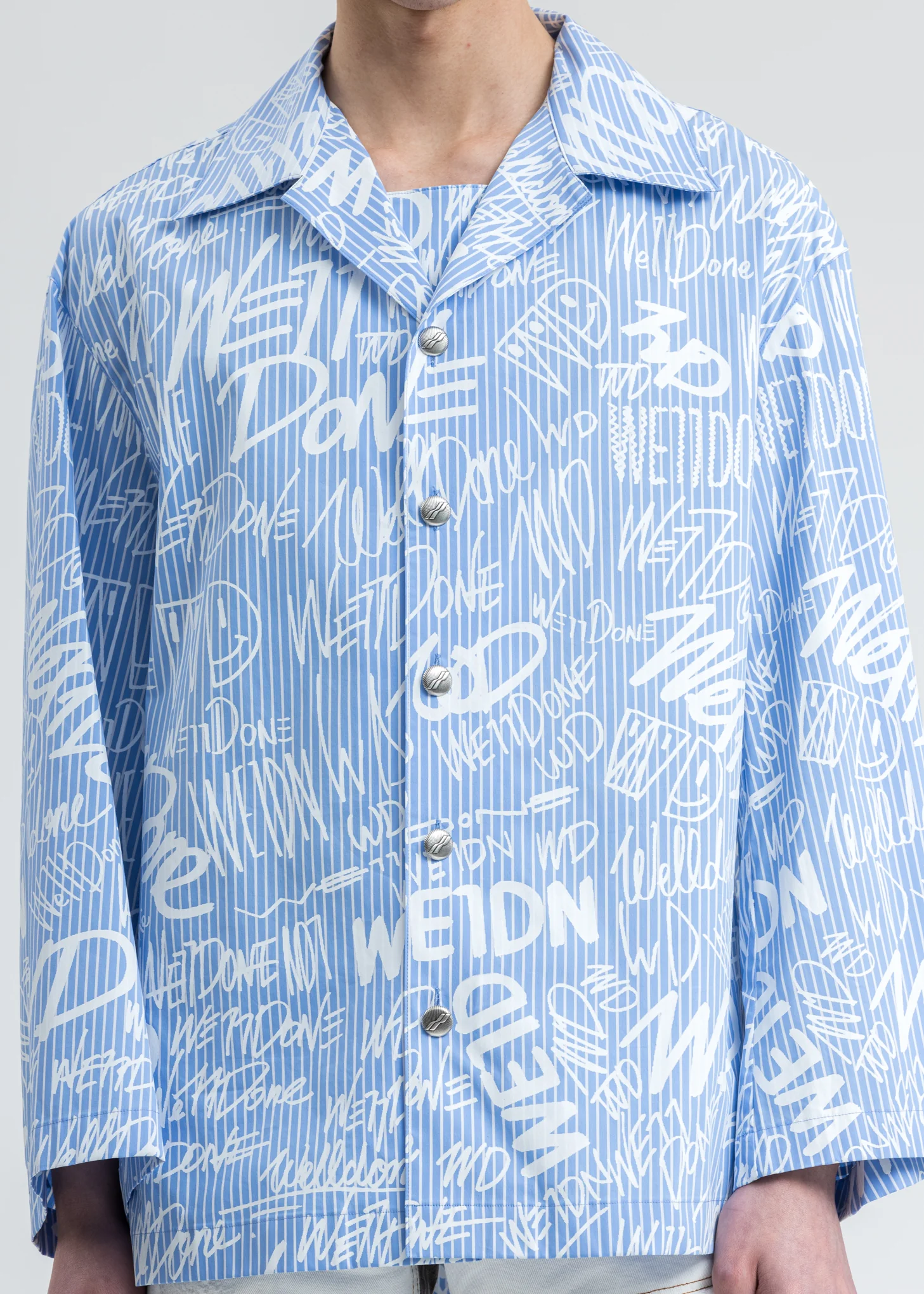 Sky Color Striped Allover Logo Shirt - Image 5