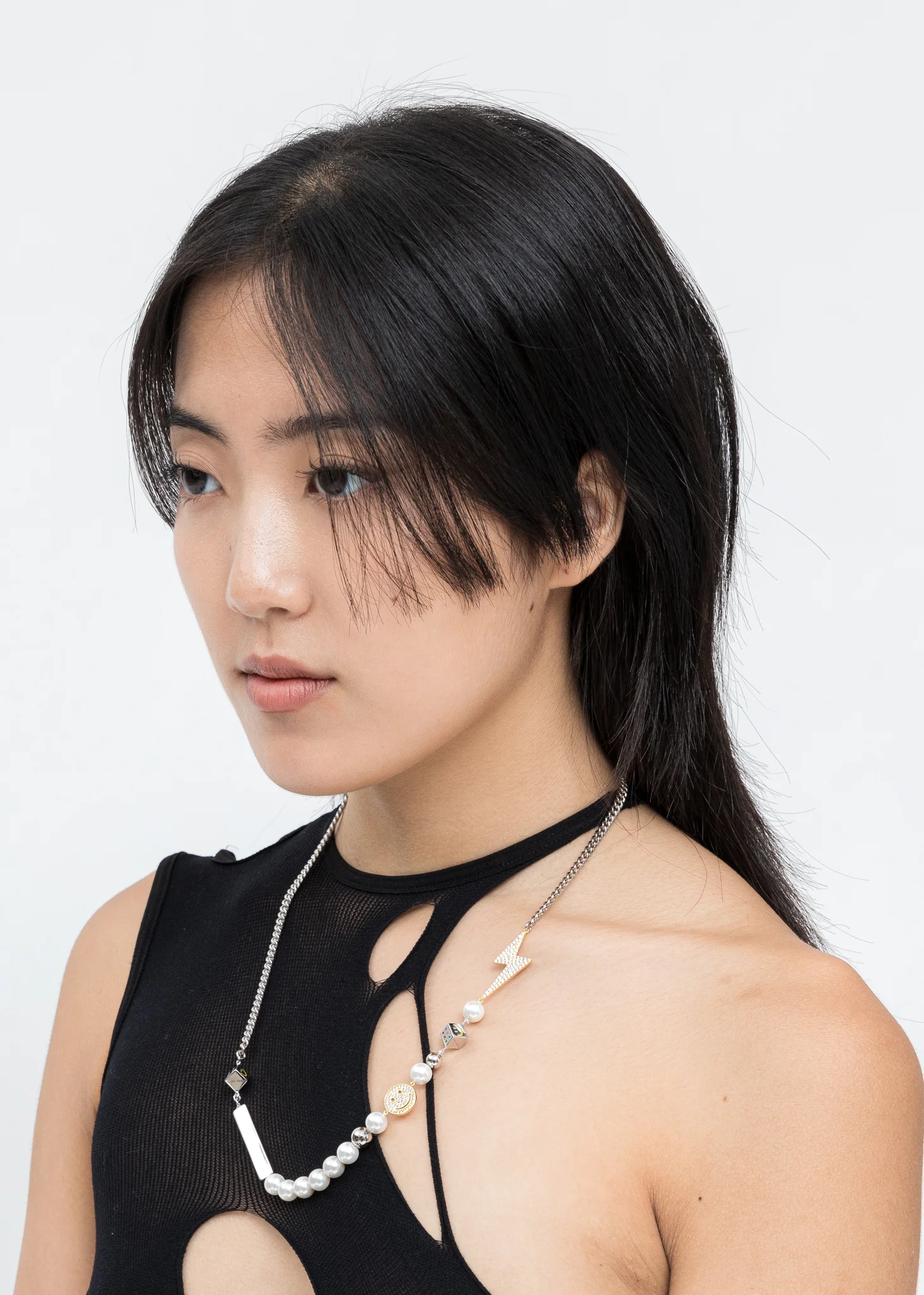 Sliver Smile Face Flash Cuba Necklace - Image 2