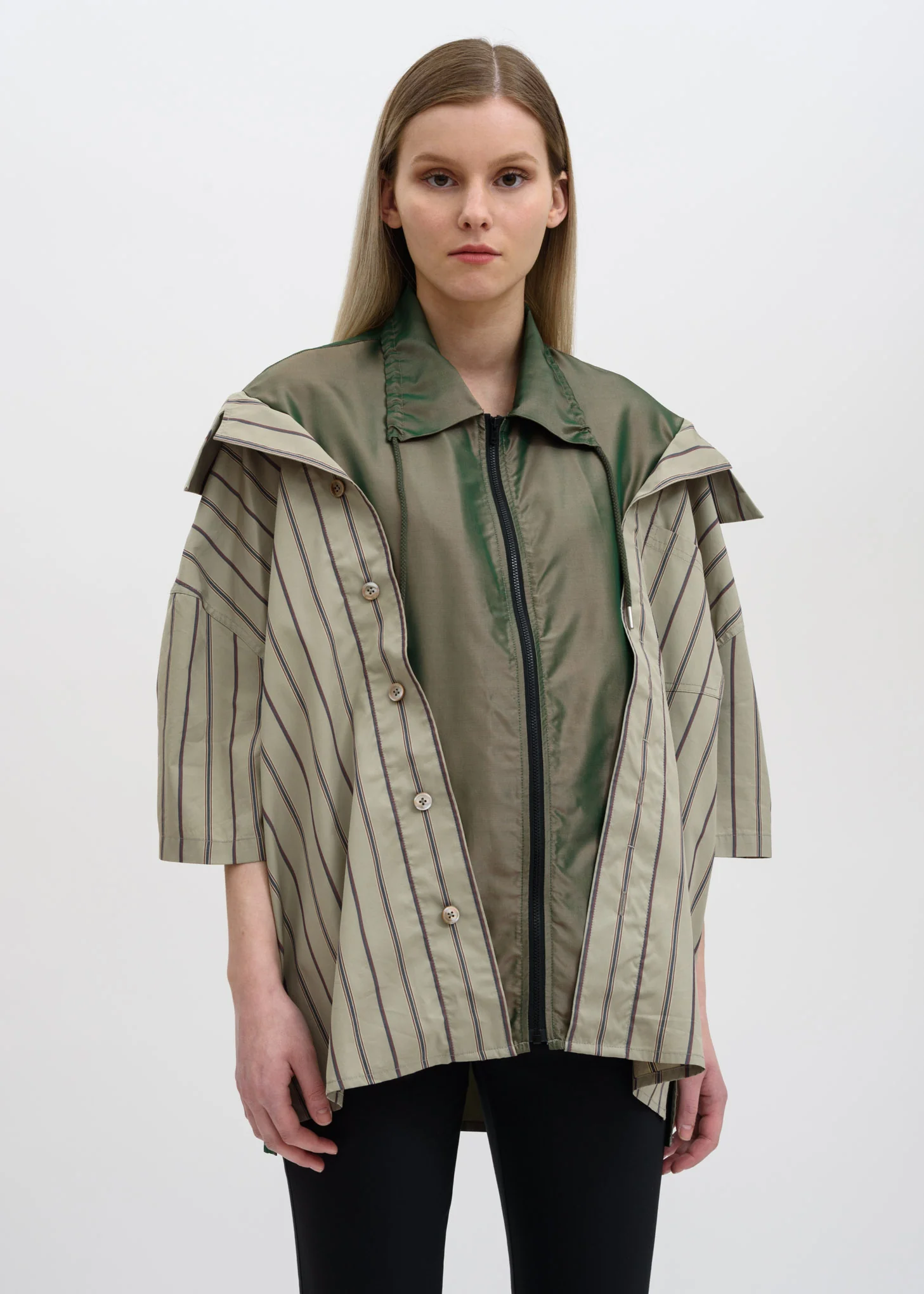 Stripe Zip Up Oversized Shirt