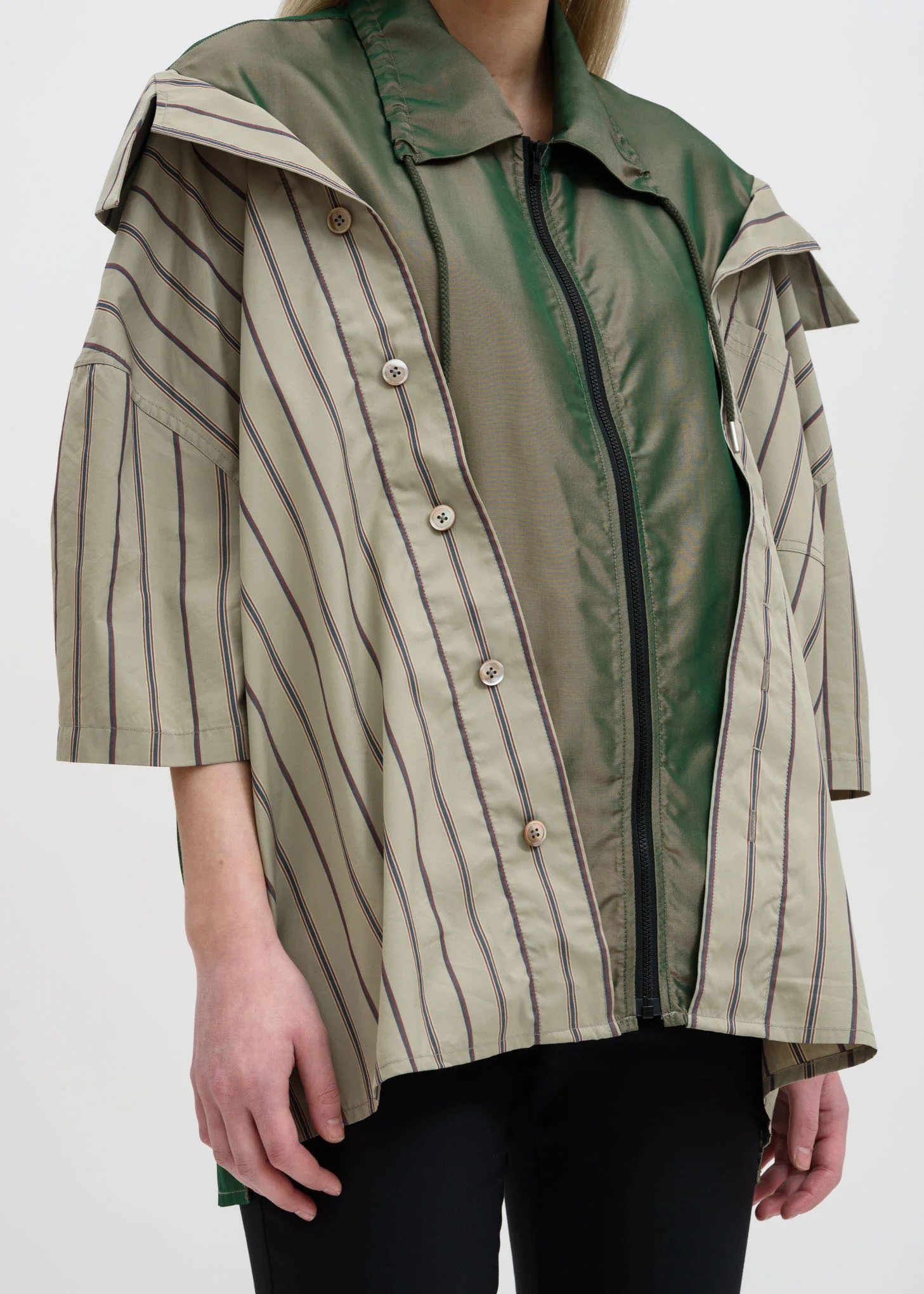 Stripe Zip Up Oversized Shirt - Image 3