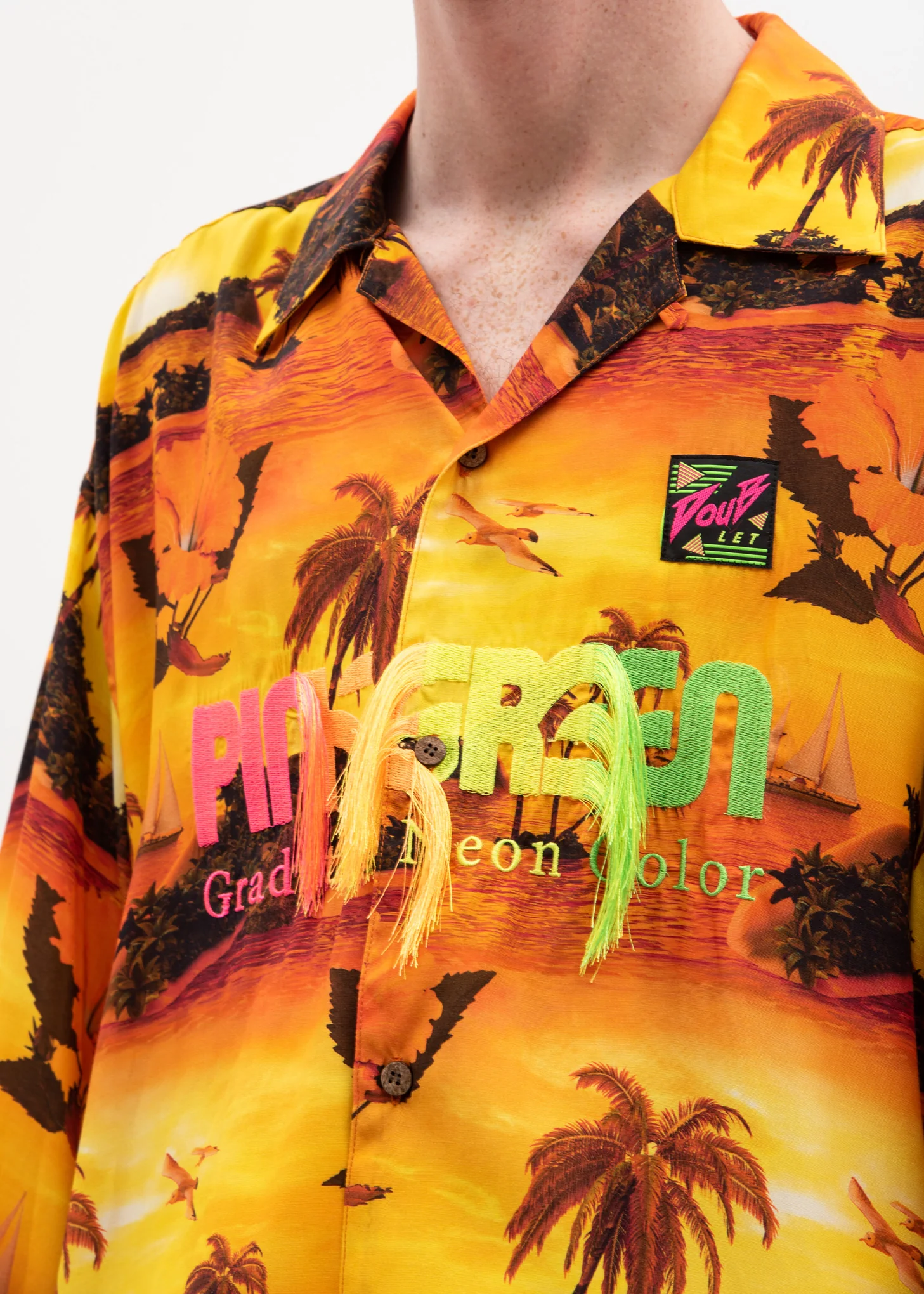 Sunset Neon Embroidery Aloha Shirt - Image 3