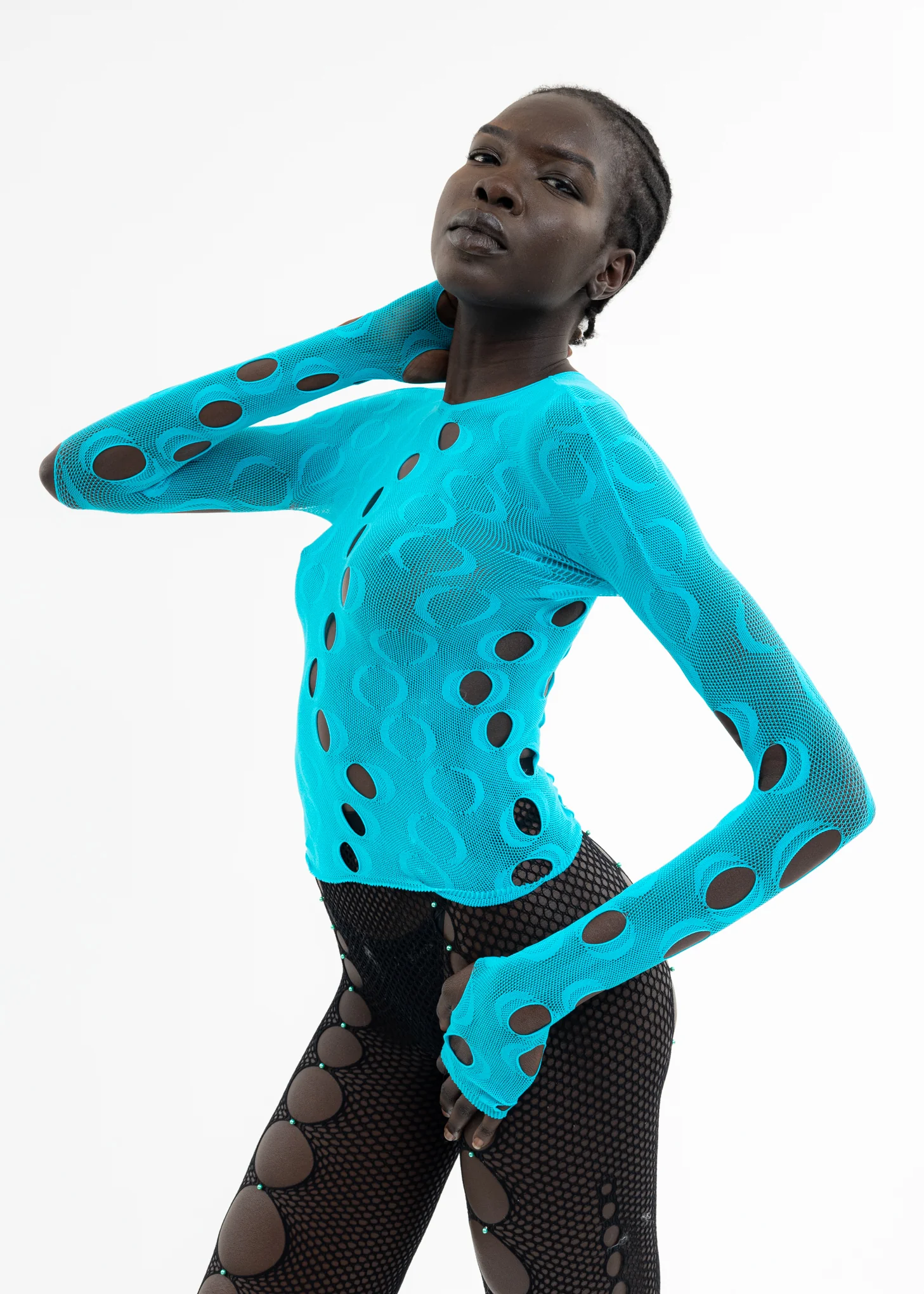 Teal Mesh Long Sleeve Top - Image 4