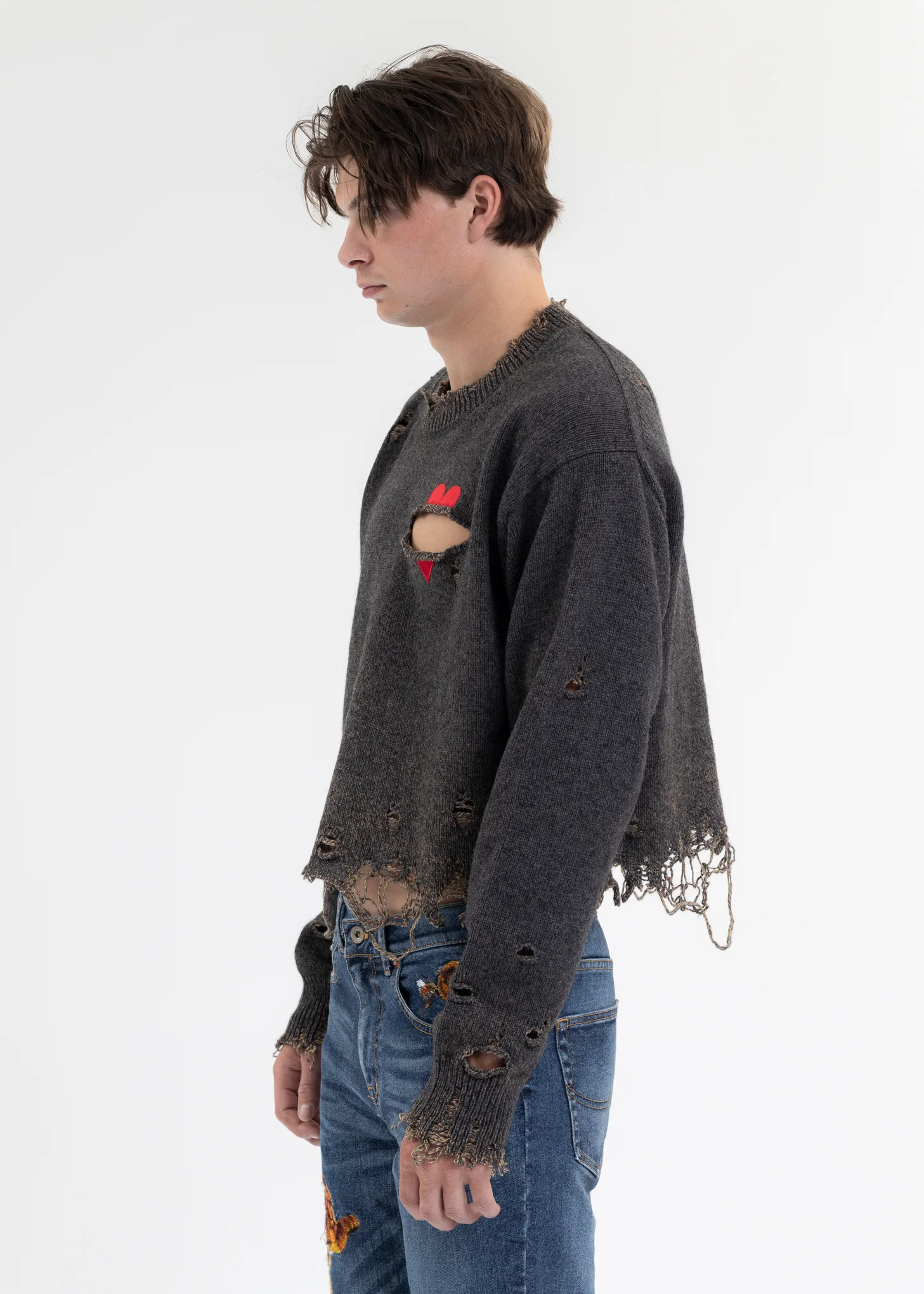 TOP GREY BROKEN HEART KNIT PULLOVER - Image 2