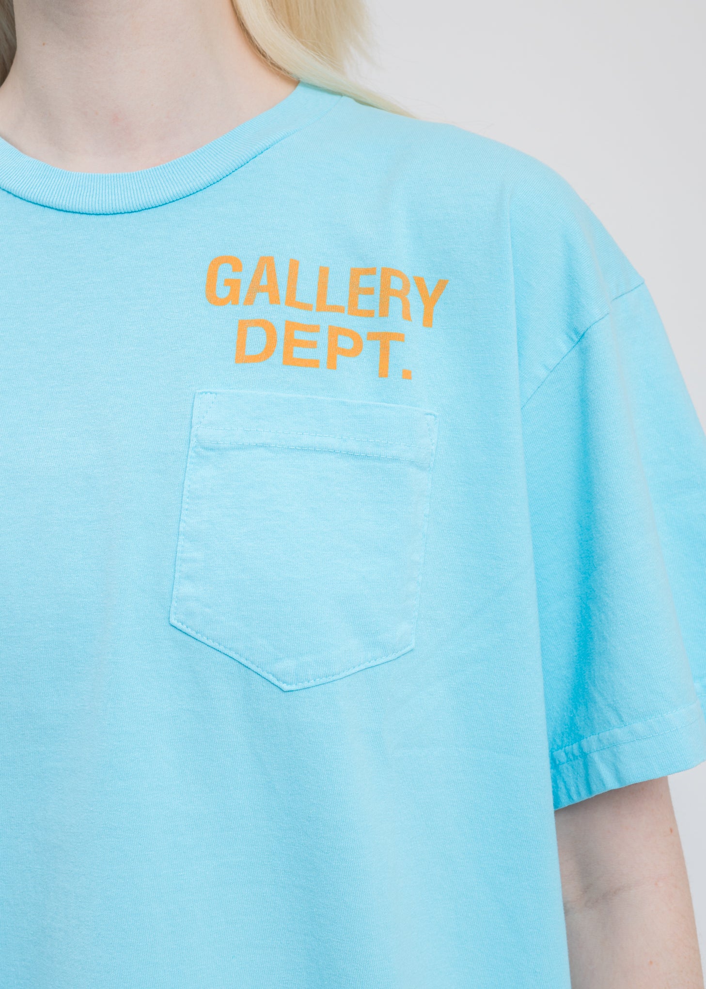 Turquoise W Orange Gallery Dept Logo Vintage Souvenir Pocket Tee - Image 2