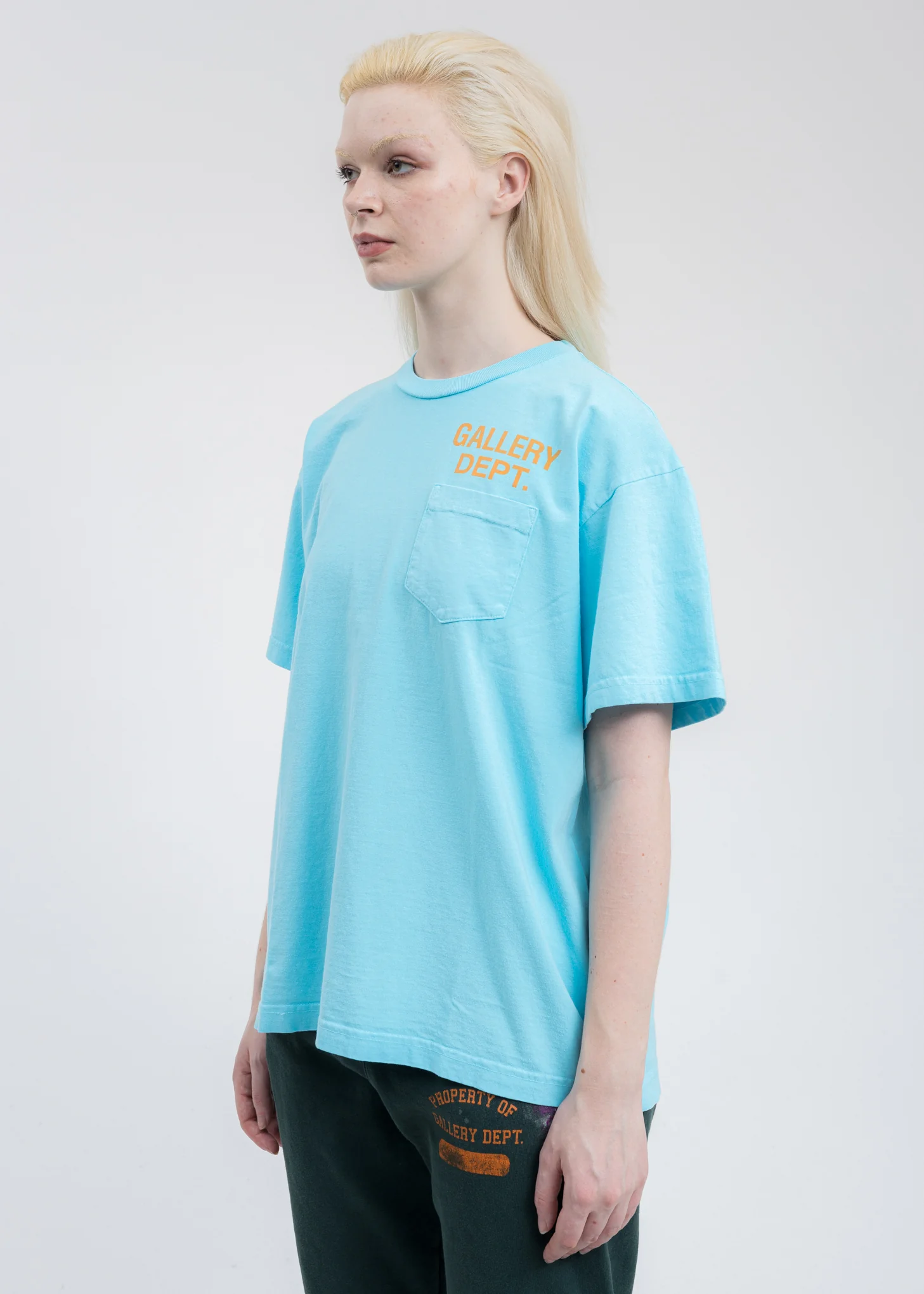 Turquoise W Orange Gallery Dept Logo Vintage Souvenir Pocket Tee - Image 3