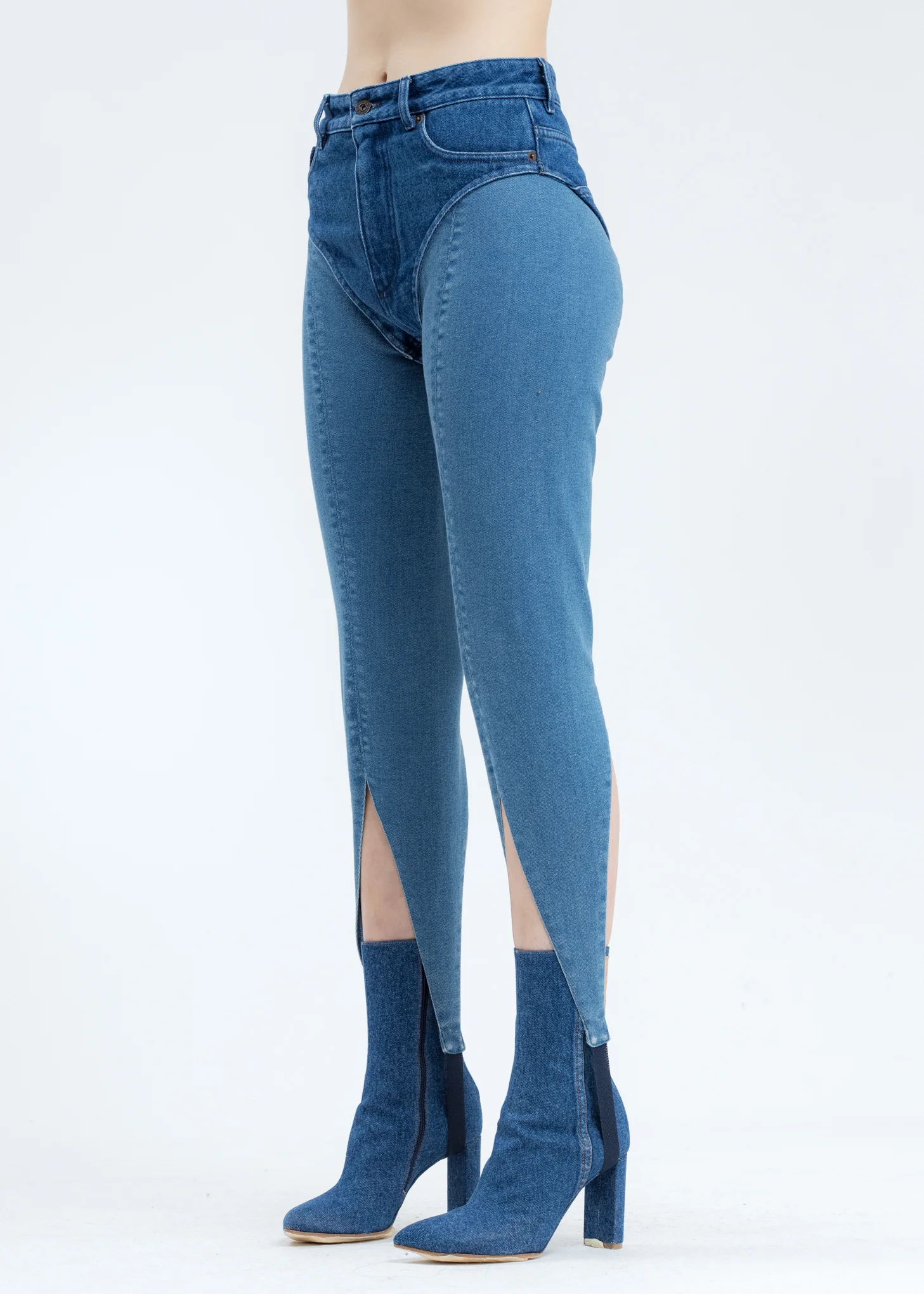 Navy and Ice Blue Two Tone Denim Legging - Image 3