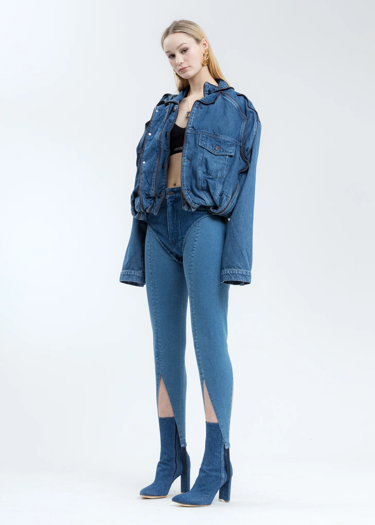 Navy and Ice Blue Two Tone Denim Legging - Image 8