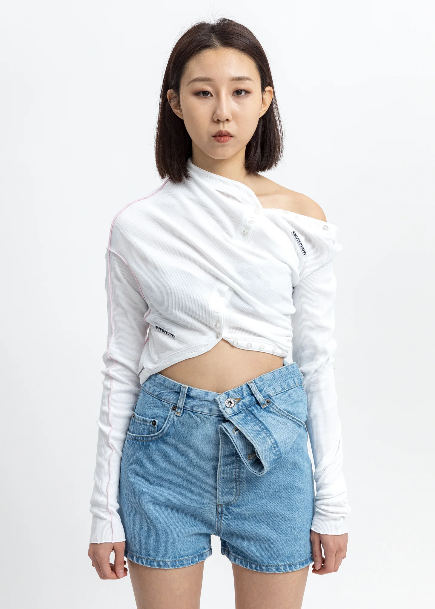 White Upside Down Long Sleeve Top