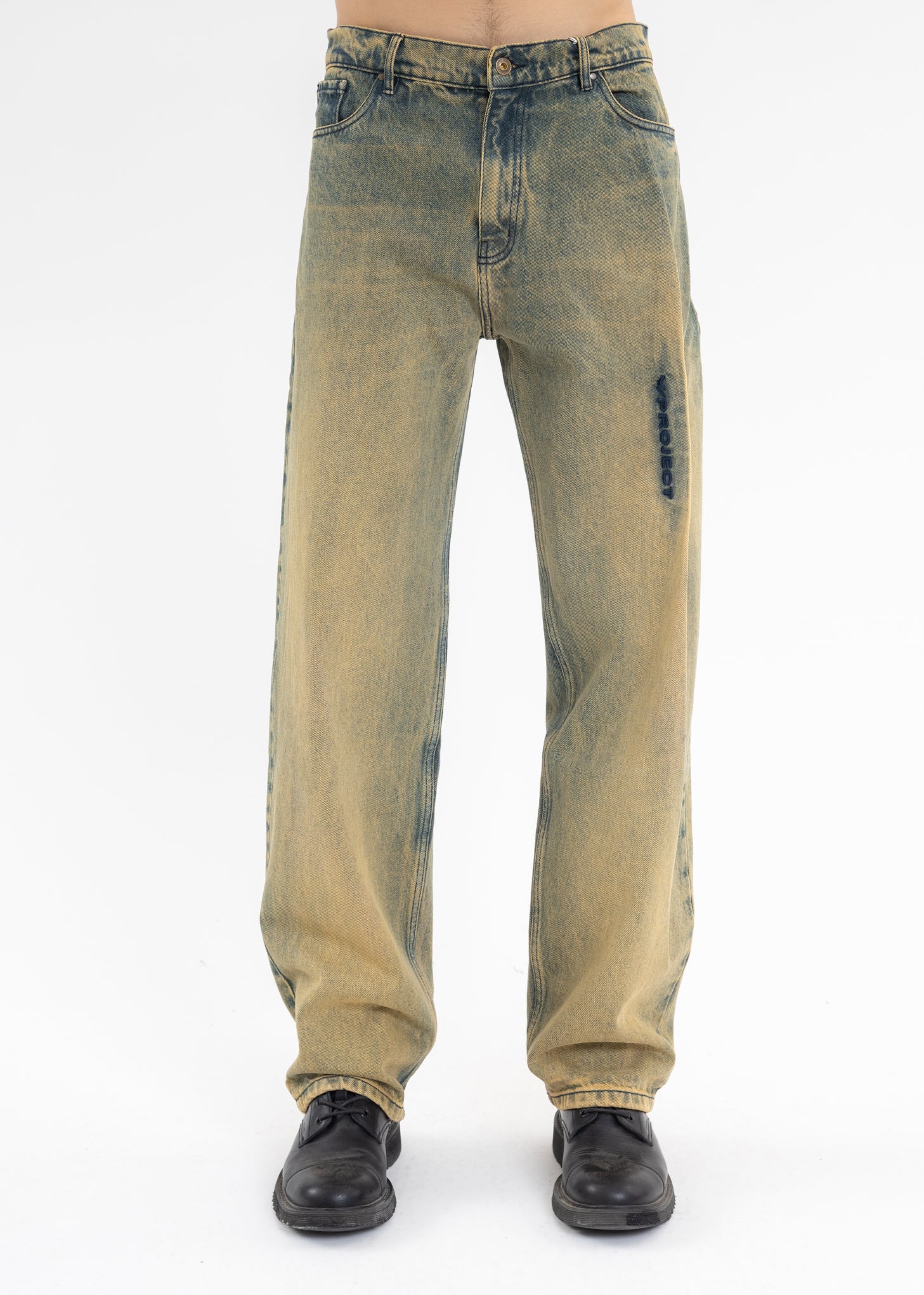 VINTAGE BEIGE PINCHED LOGO JEANS