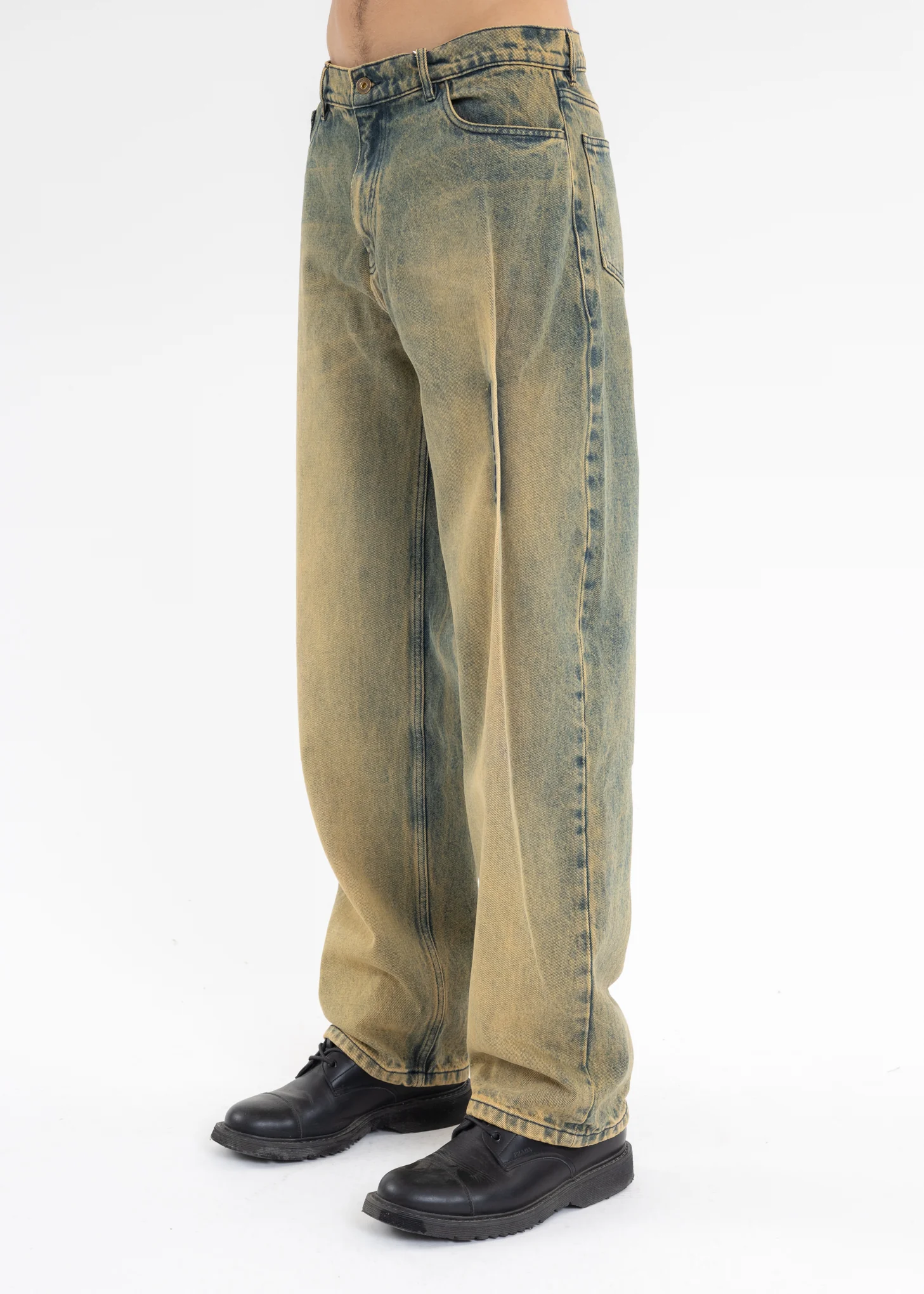 VINTAGE BEIGE PINCHED LOGO JEANS - Image 2