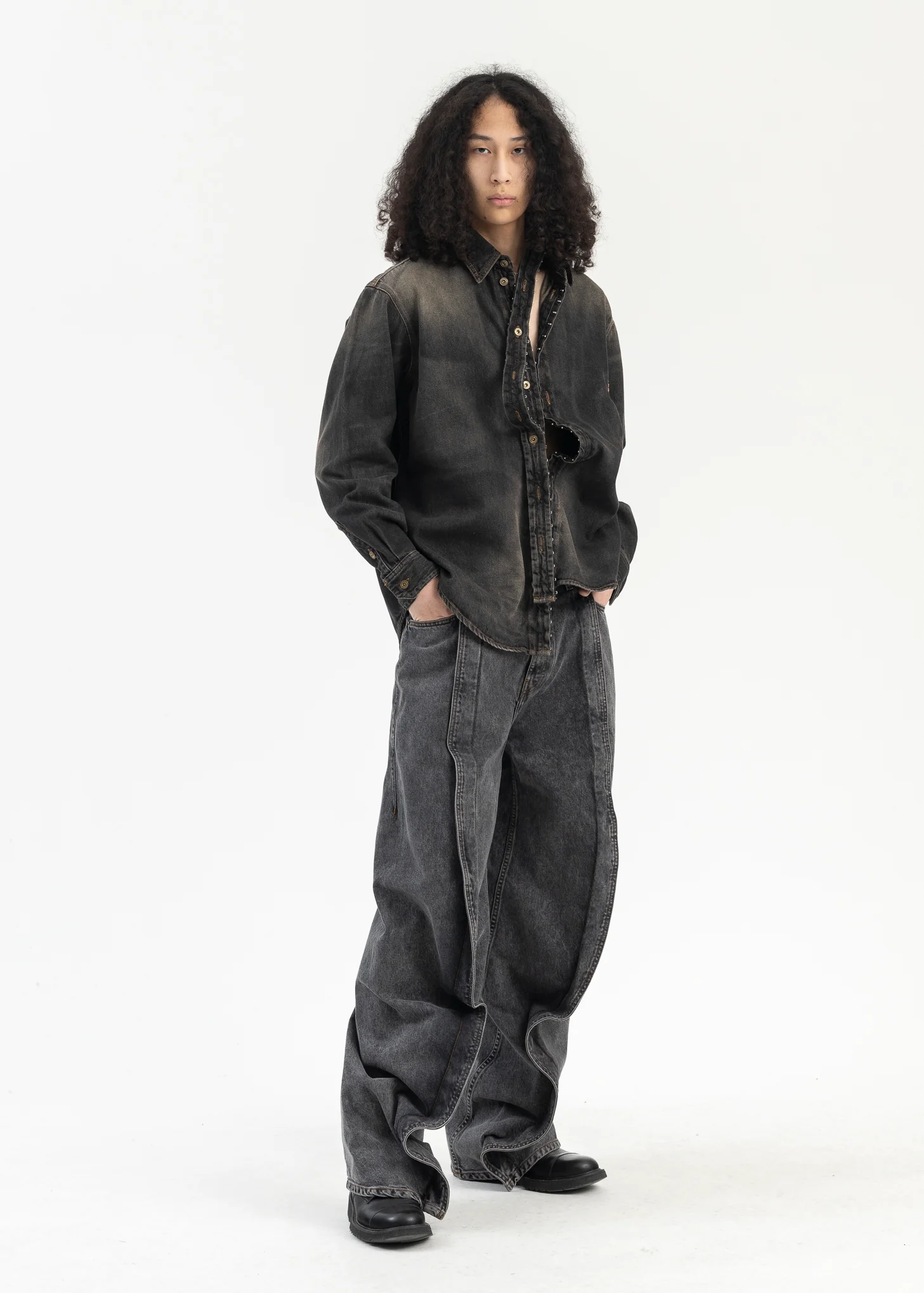 VINTAGE BLACK HOOK AND EYE DENIM SHIRT - Image 5