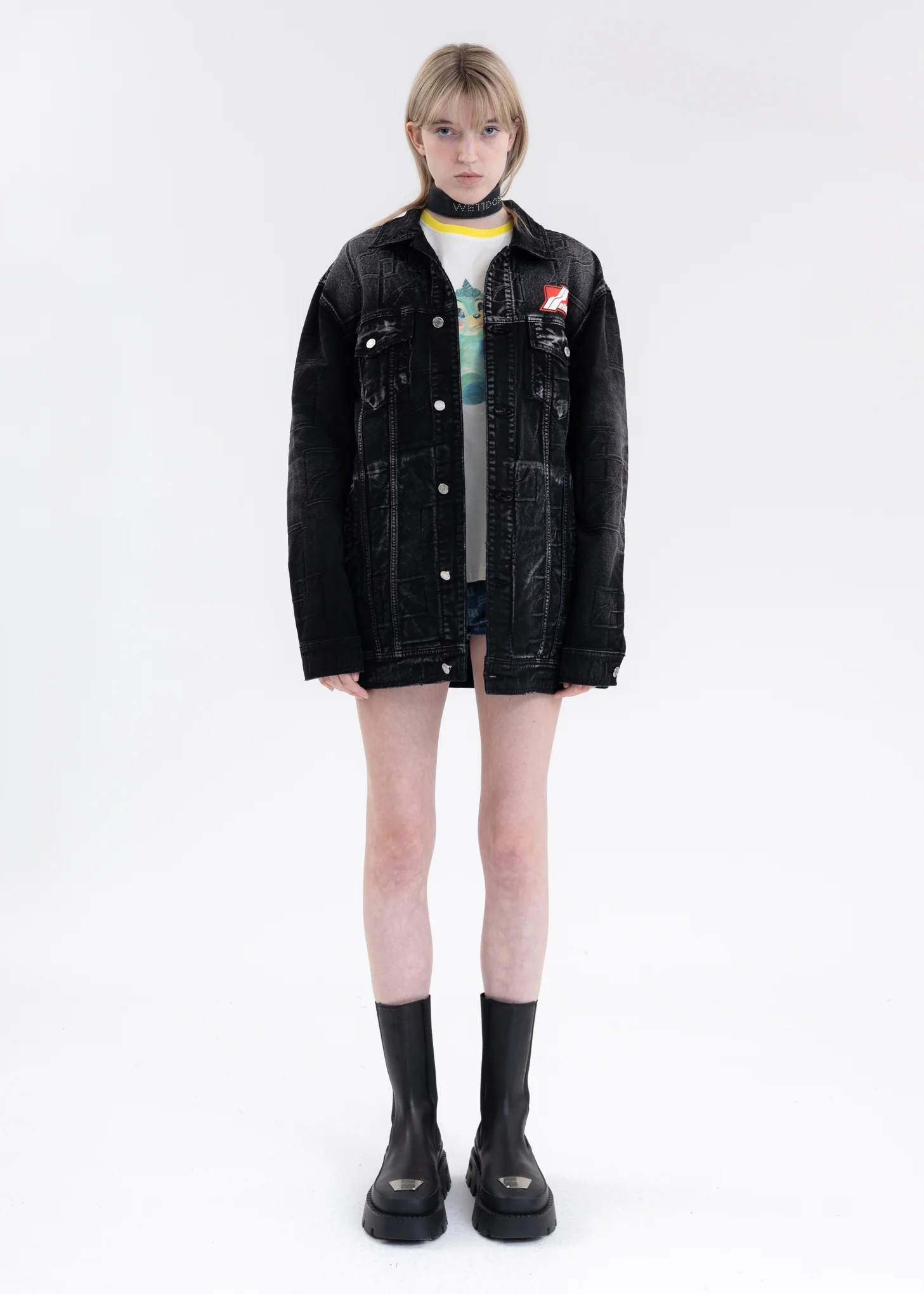 WASH BLACK LOGO JACQUARD TRUCKER JACKET - Image 6