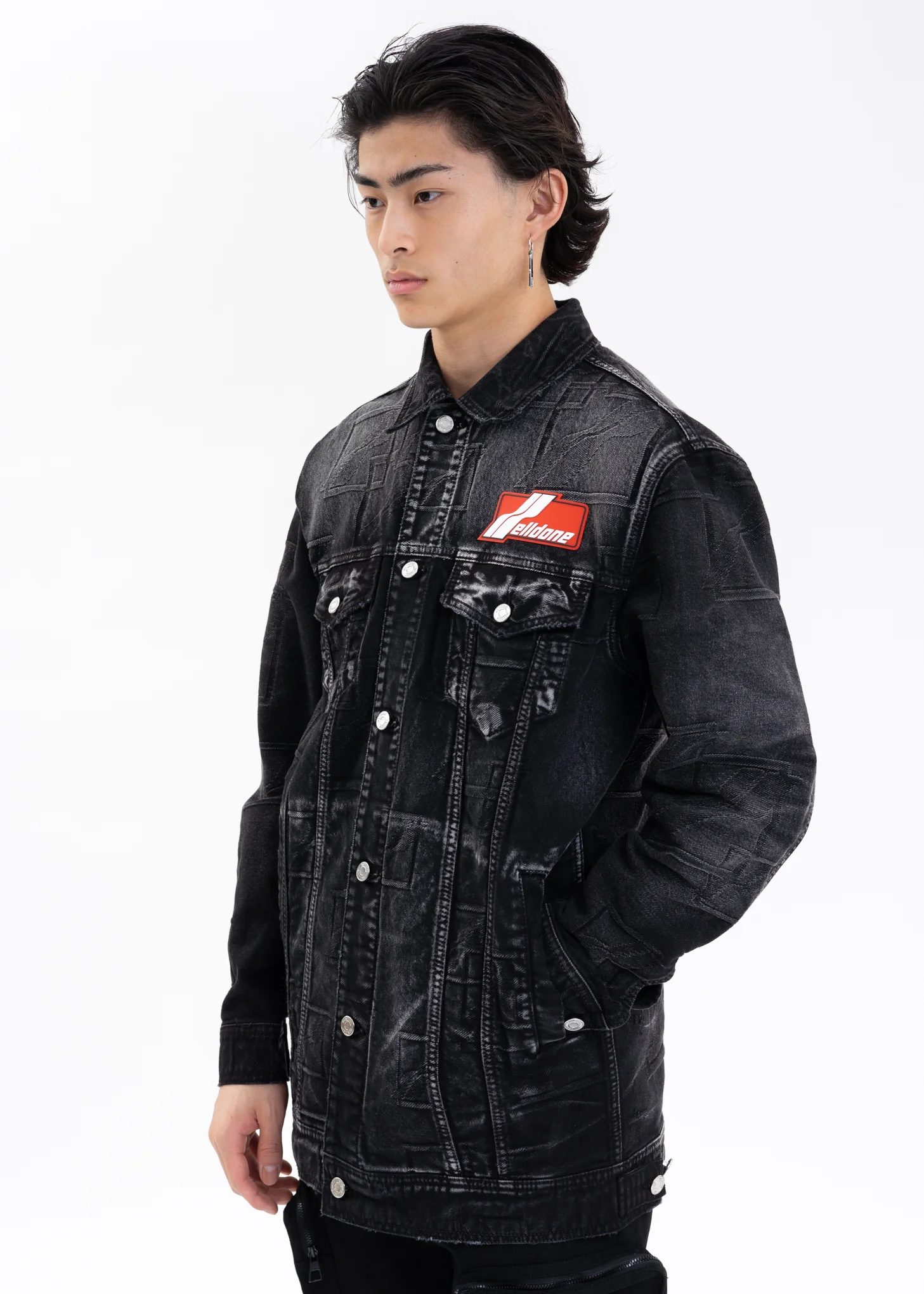 WASH BLACK LOGO JACQUARD TRUCKER JACKET - Image 3