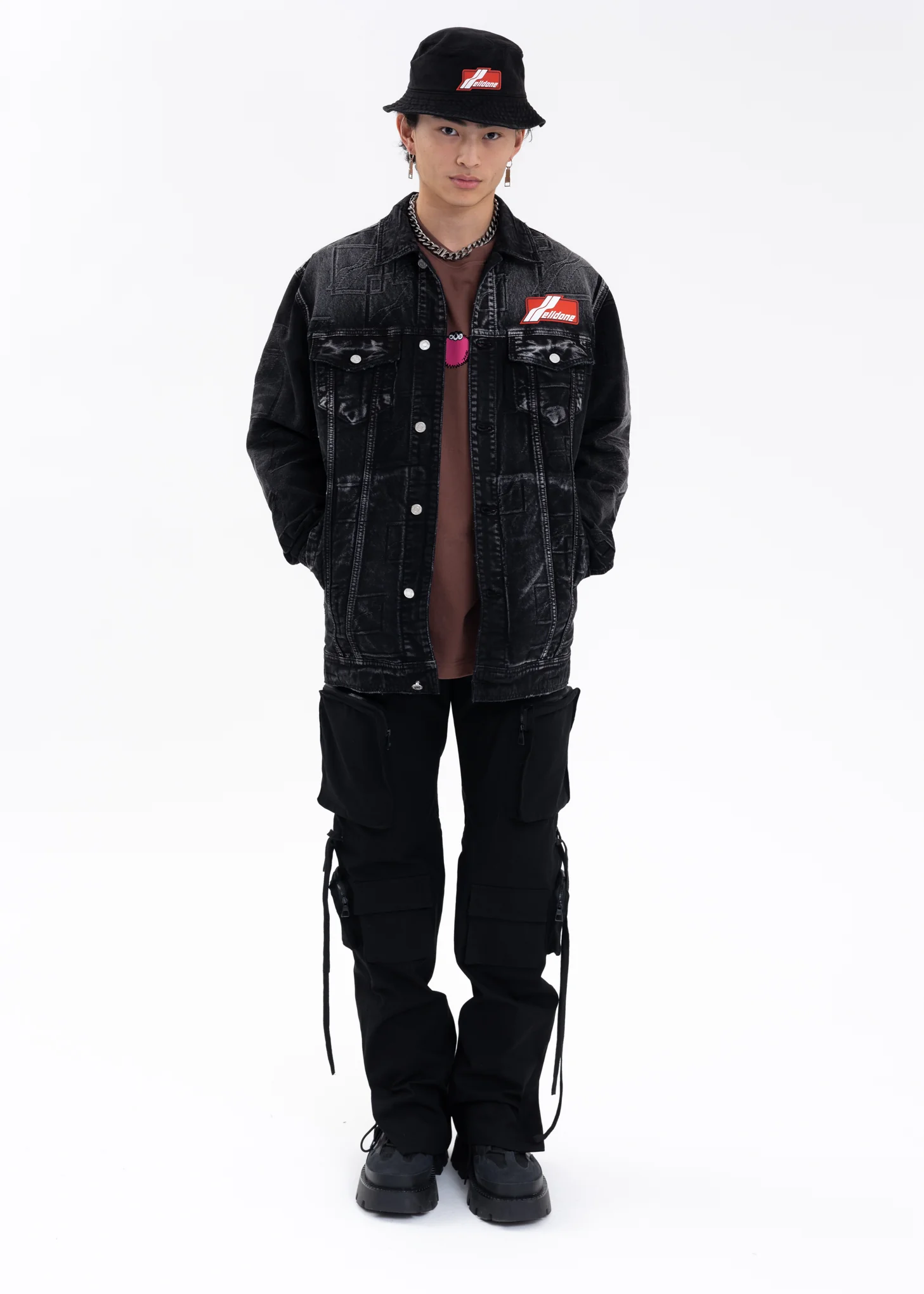 WASH BLACK LOGO JACQUARD TRUCKER JACKET - Image 6