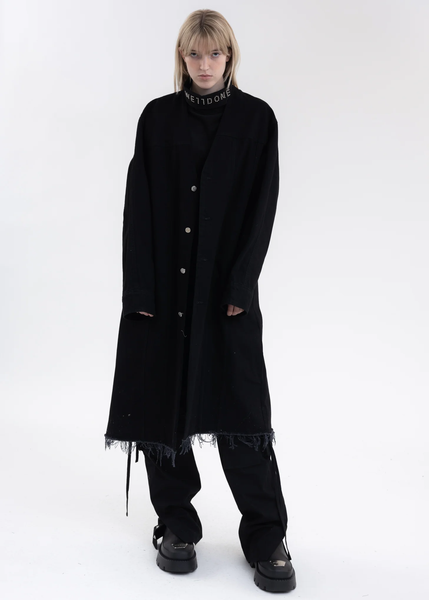 WASH BLACK LONG DENIM TRUCKER JACKET - Image 6