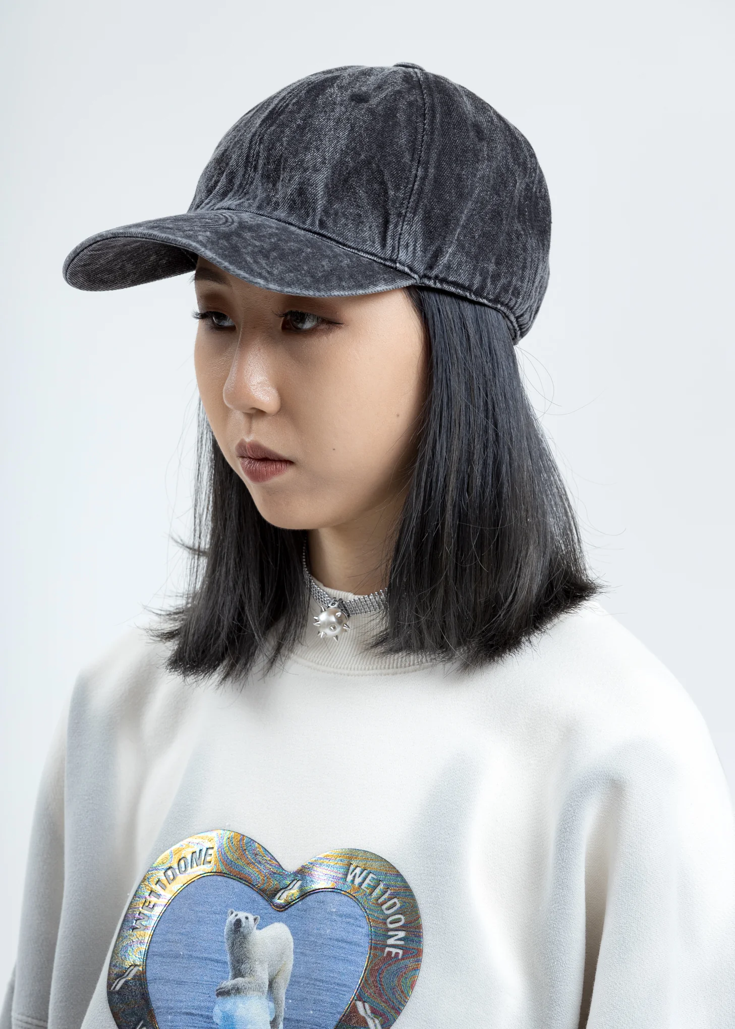 Wash Black WD Embossed Logo Denim Cap