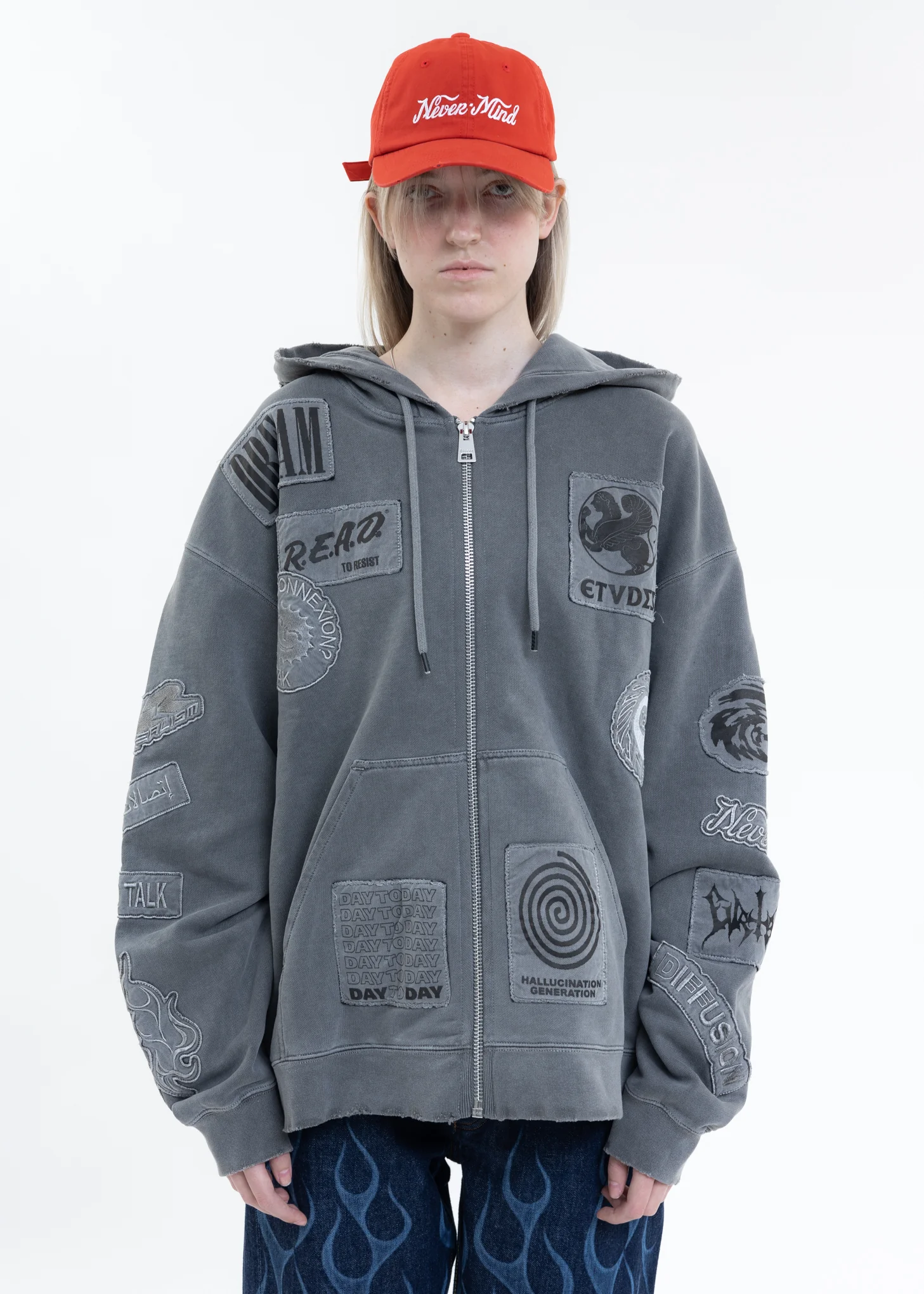 Washed Black EXTRA HOOD ZIPPED PATCH Hoodies
