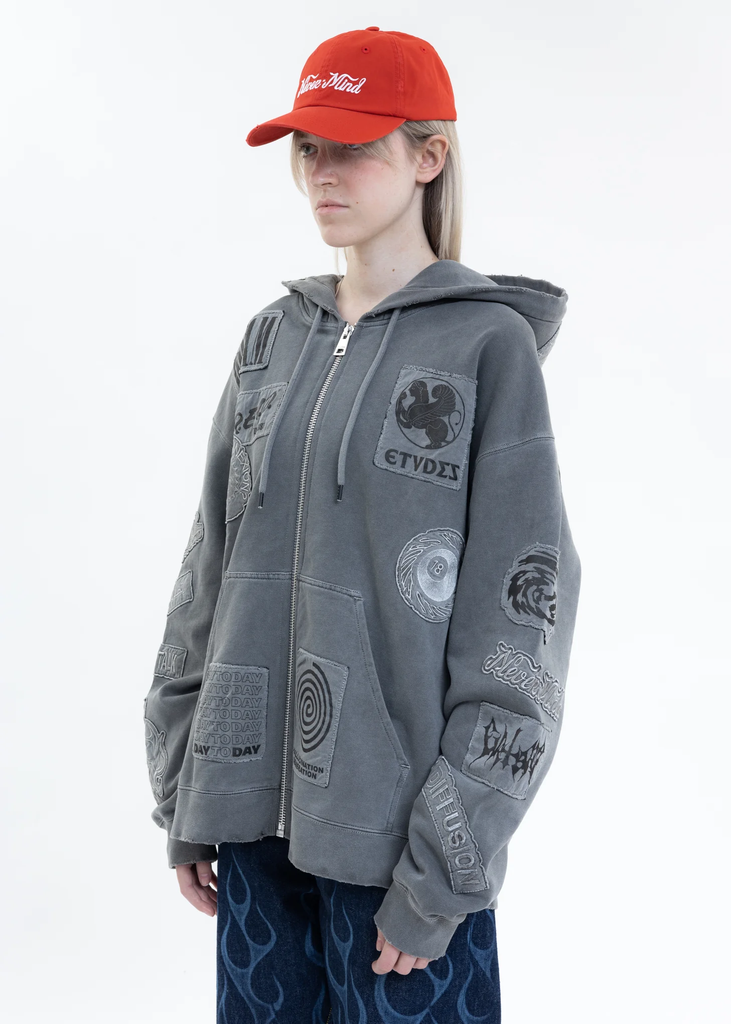 Washed Black EXTRA HOOD ZIPPED PATCH Hoodies - Image 2