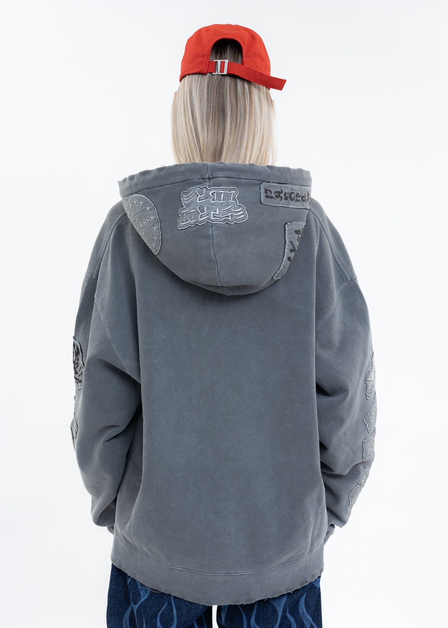 Washed Black EXTRA HOOD ZIPPED PATCH Hoodies - Image 3