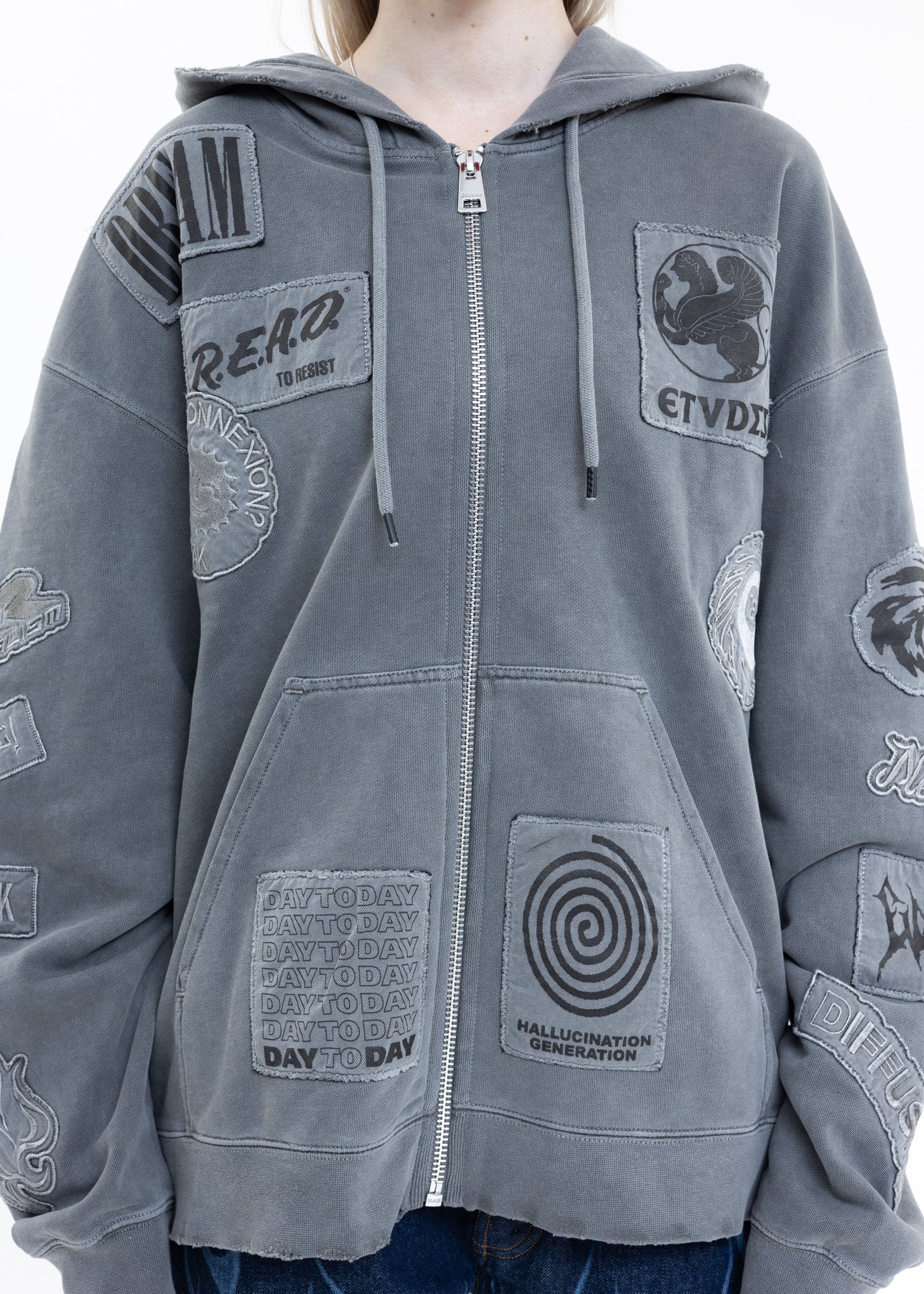 Washed Black EXTRA HOOD ZIPPED PATCH Hoodies - Image 4