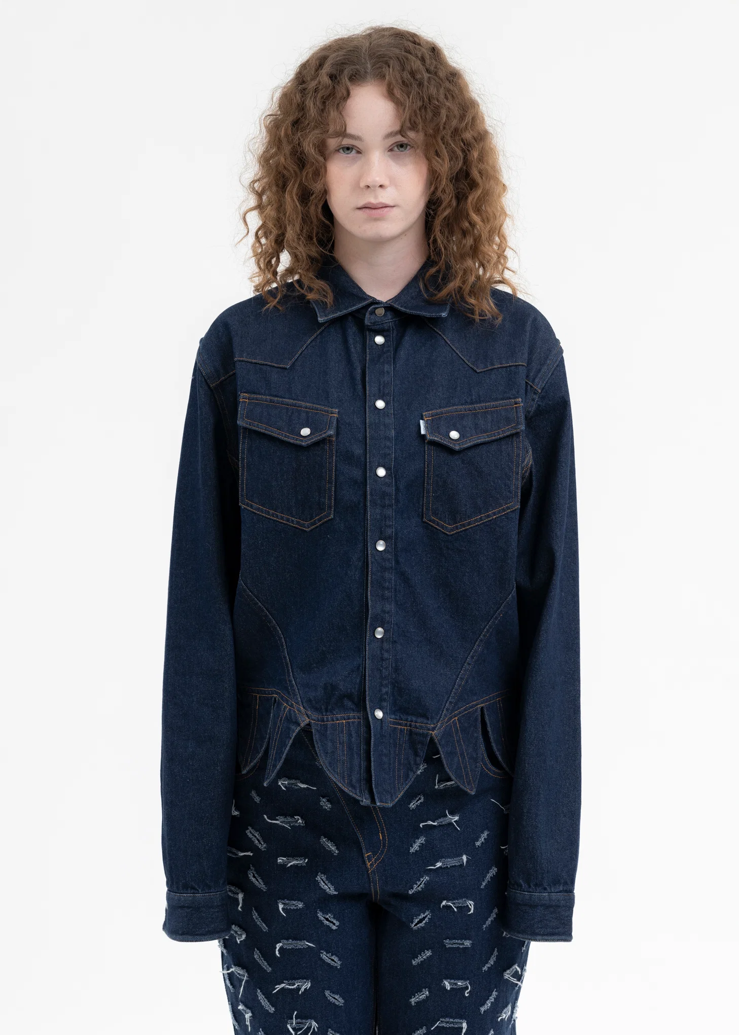 WASHED BLUE CORSET DENIM SHIRTS