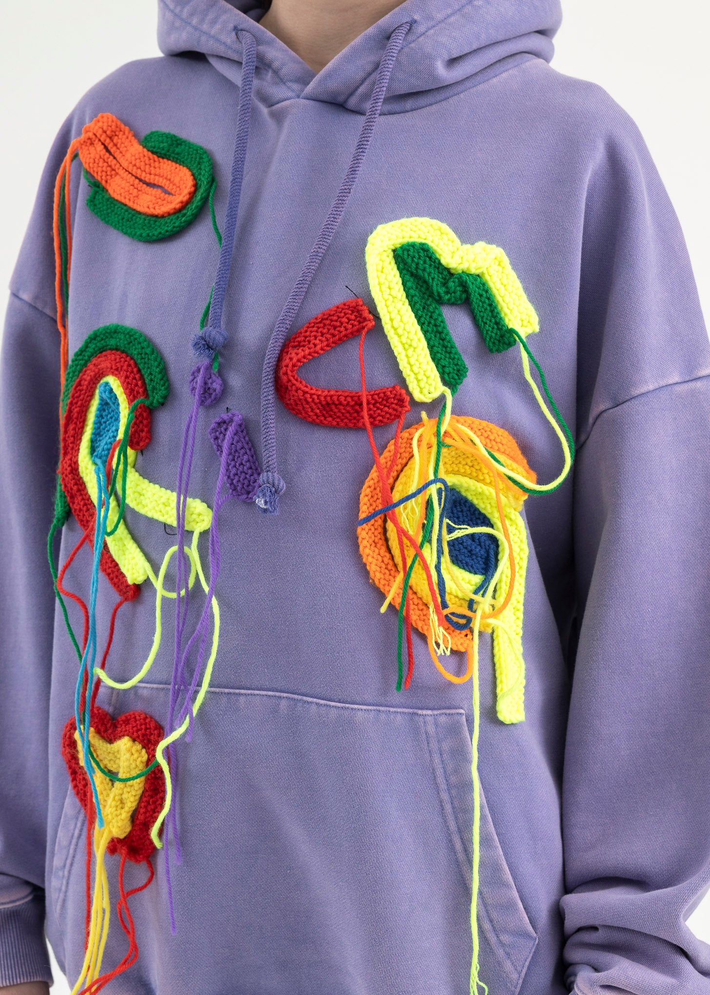 WASHED PURPLE RICH EMBROIDERY PATCHWORK  HOODIES - Image 4