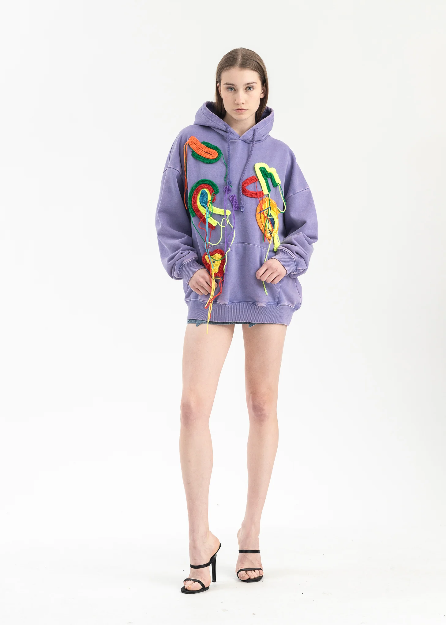 WASHED PURPLE RICH EMBROIDERY PATCHWORK  HOODIES - Image 5