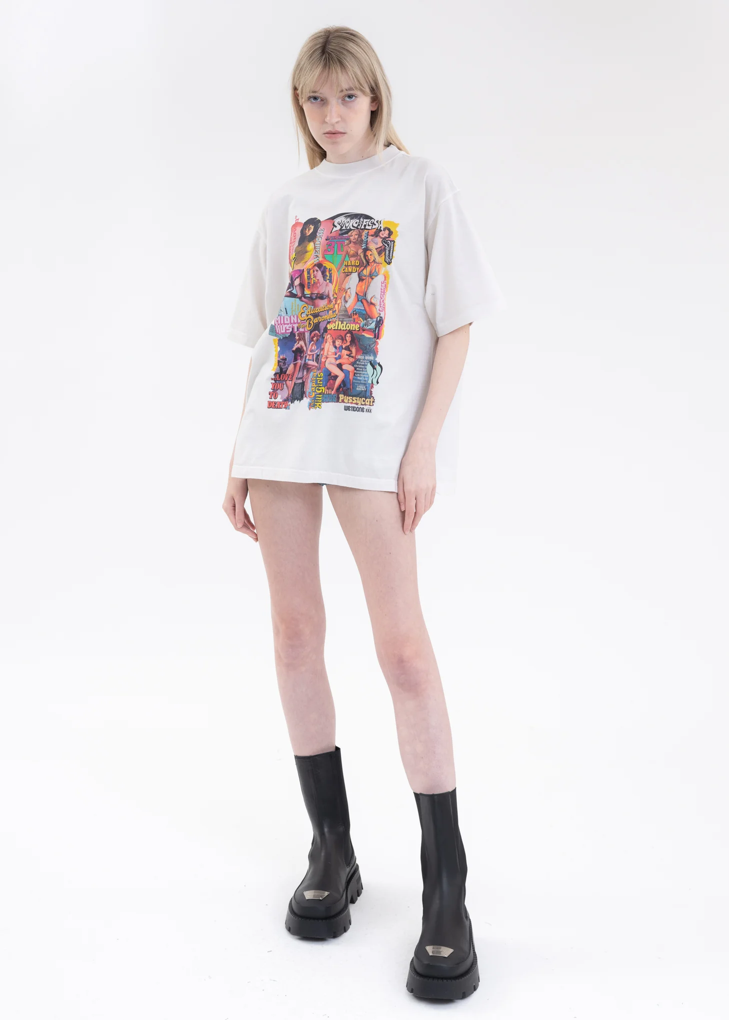 Washed White New Movie Collage T-Shirt - Image 5