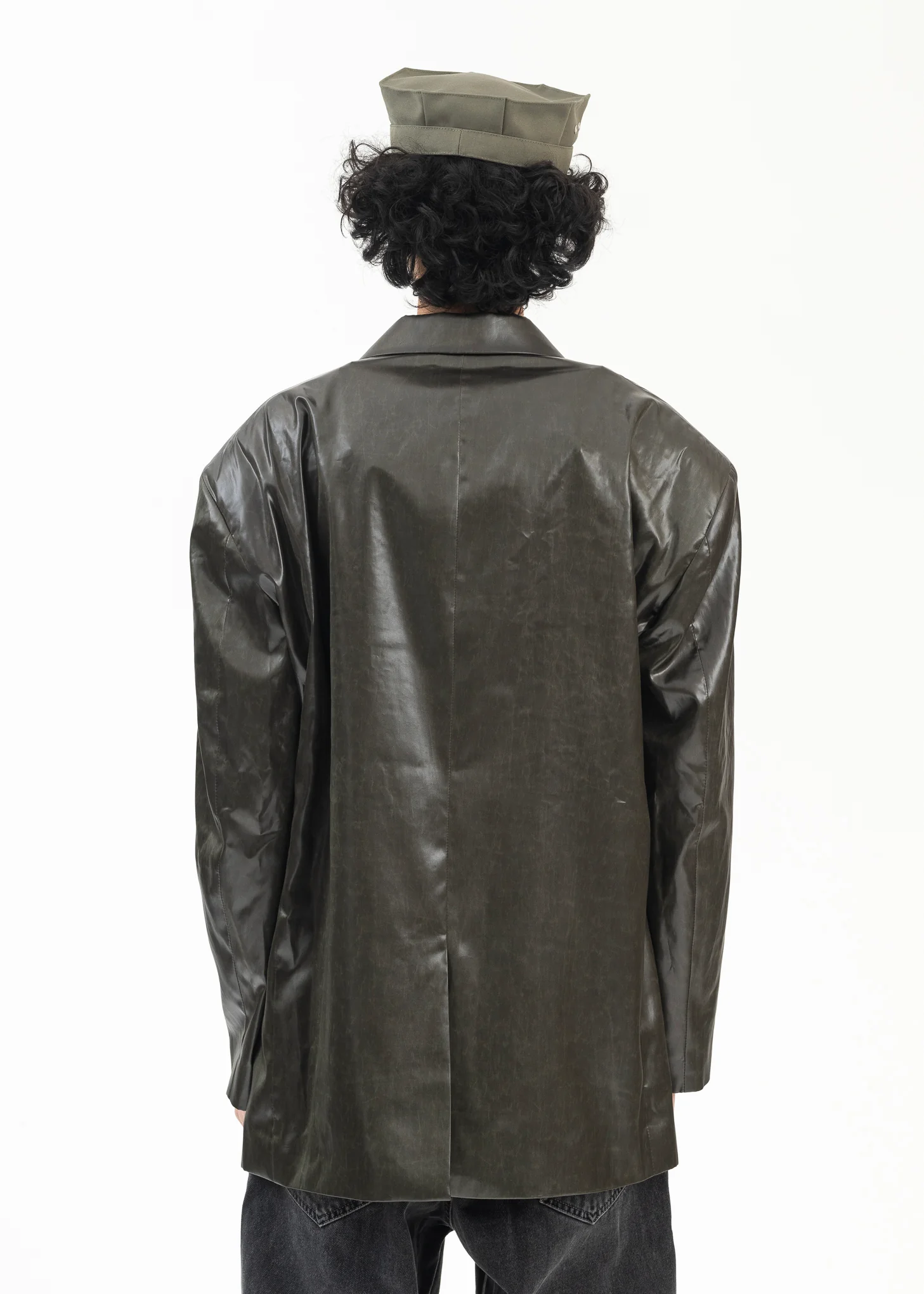 WET LOOK KHAKI EMPTY SINGLE BREASTED JACKET - Image 2