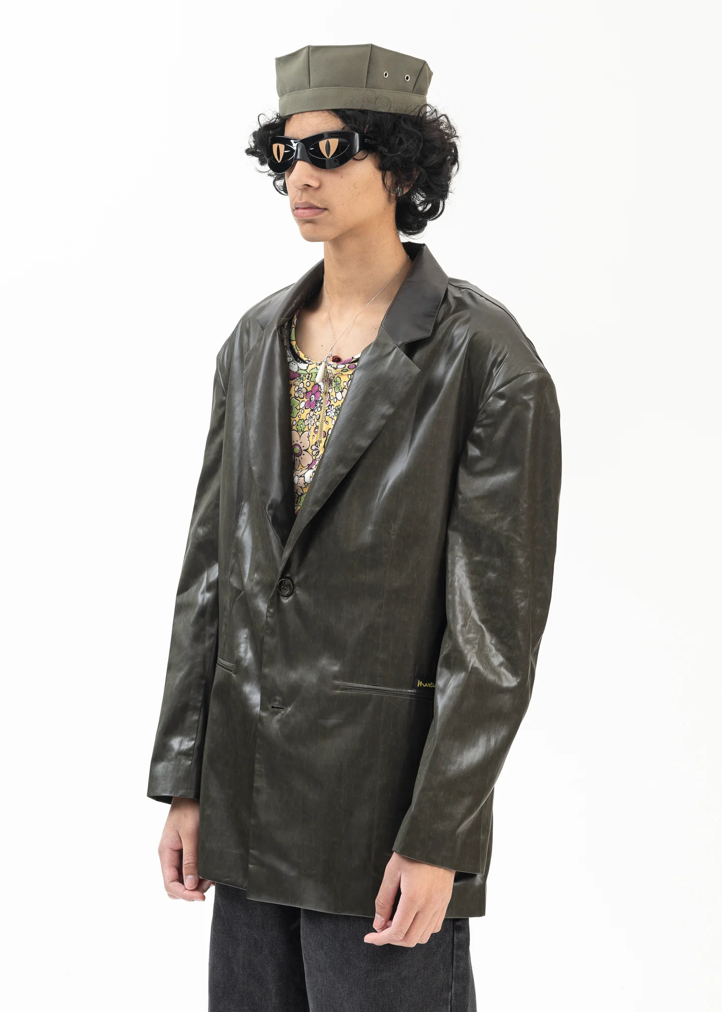 WET LOOK KHAKI EMPTY SINGLE BREASTED JACKET - Image 3
